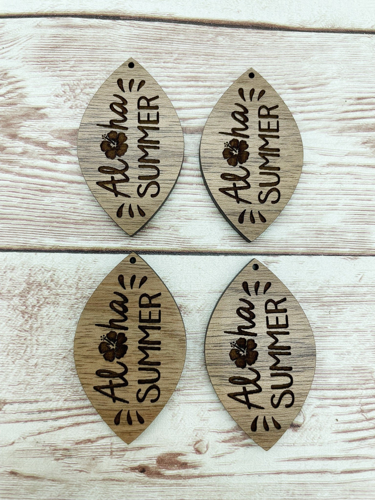 Wood Engraved Aloha Summer Earring Blanks, Finished Walnut Blank, DIY Jewelry Making