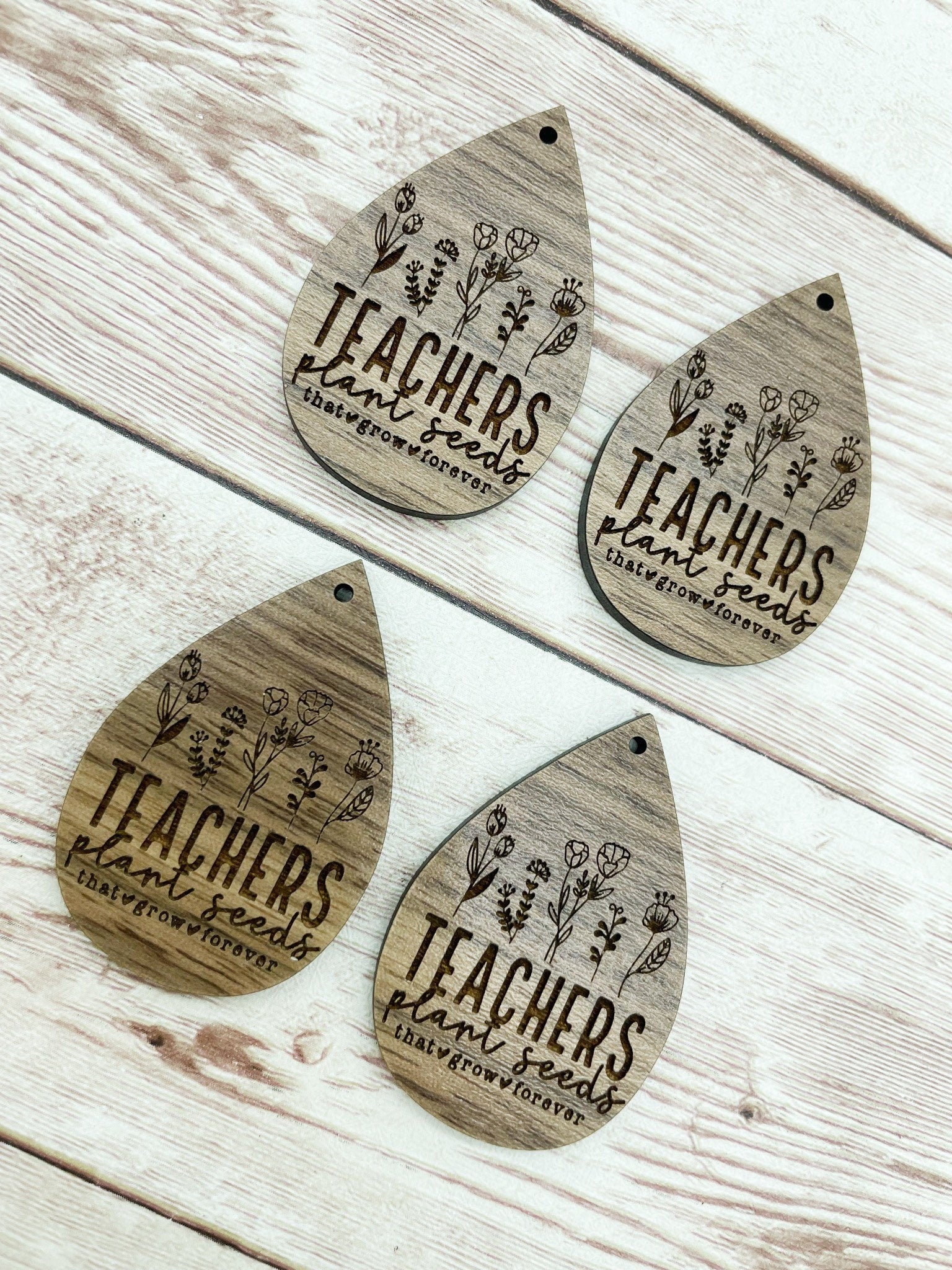 Wood Teardrop Engraved Teachers Plant Seeds Earring Blanks, Finished Walnut Blank, DIY Jewelry Making