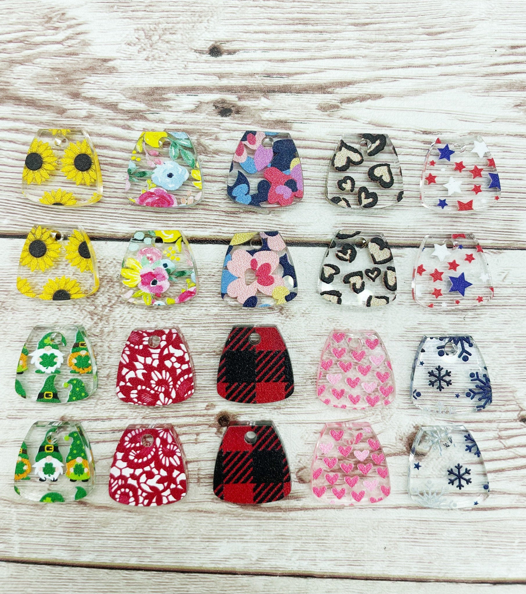 Acrylic Trapezoid Dangle Set of 10 Pair, Random Prints, DIY Jewelry Making