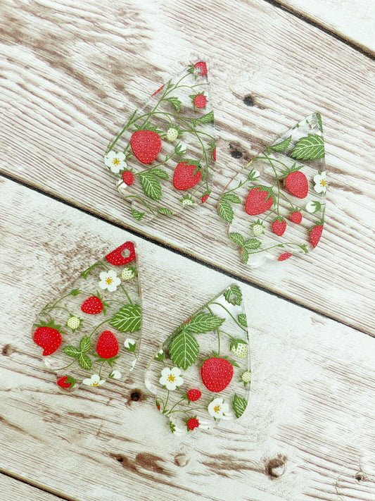 Patterned Strawberry Plant Acrylic Earring Blanks, DIY Jewelry Making