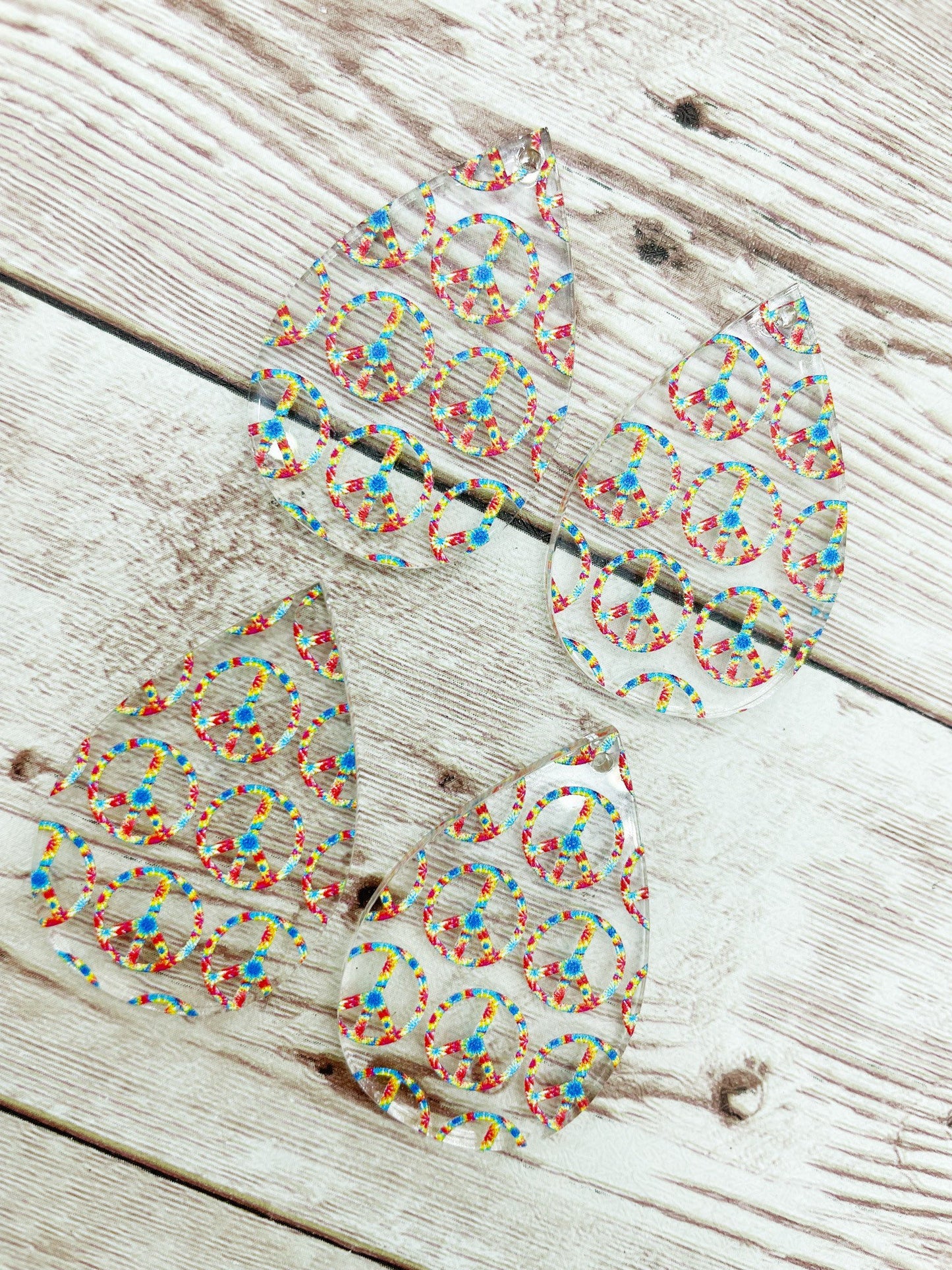 Patterned Peace Sign Acrylic Teardrop Earring Blanks, DIY Jewelry Making