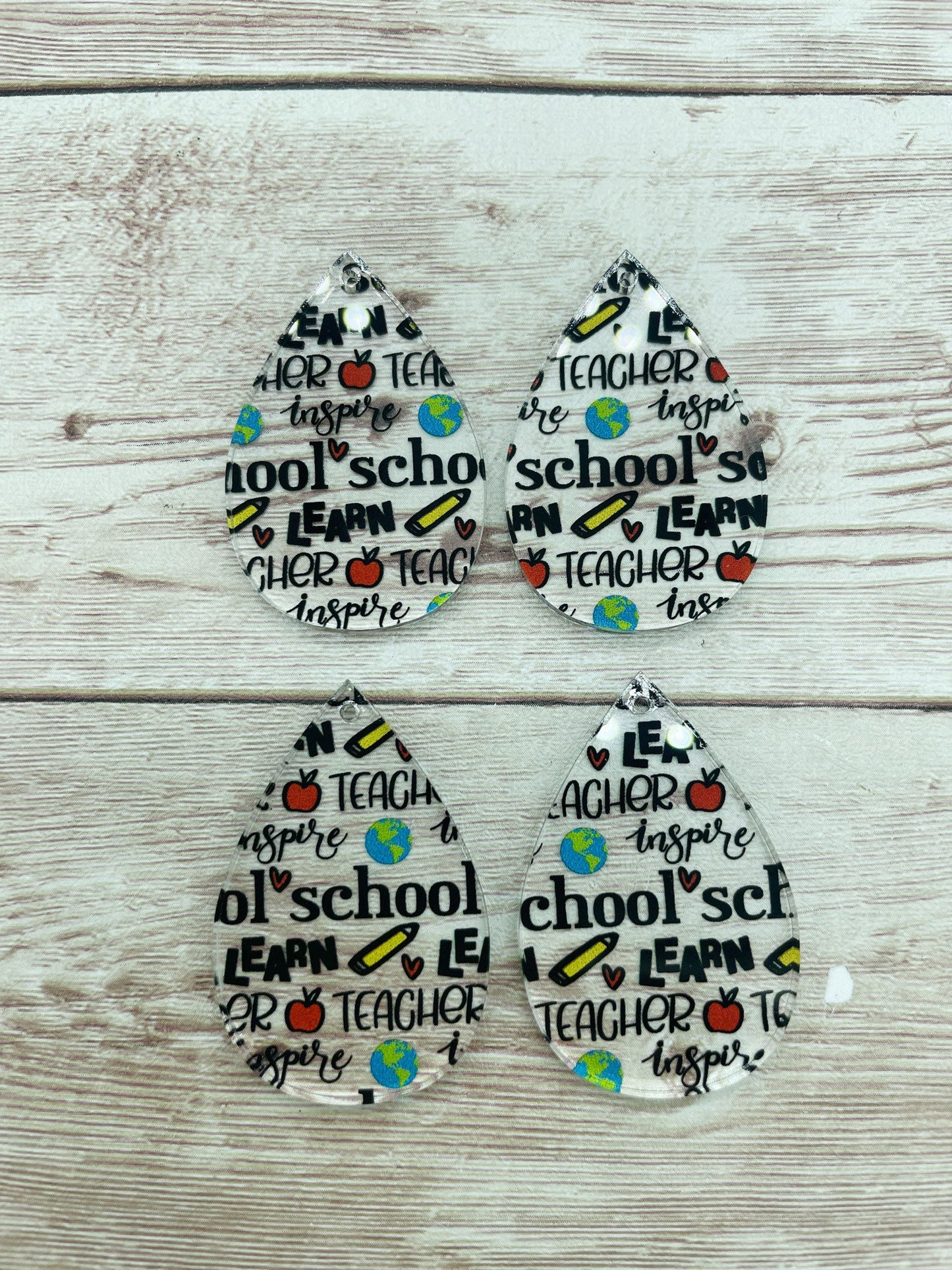 Patterned Teacher School Acrylic Teardrop Earring Blanks, DIY Jewelry Making