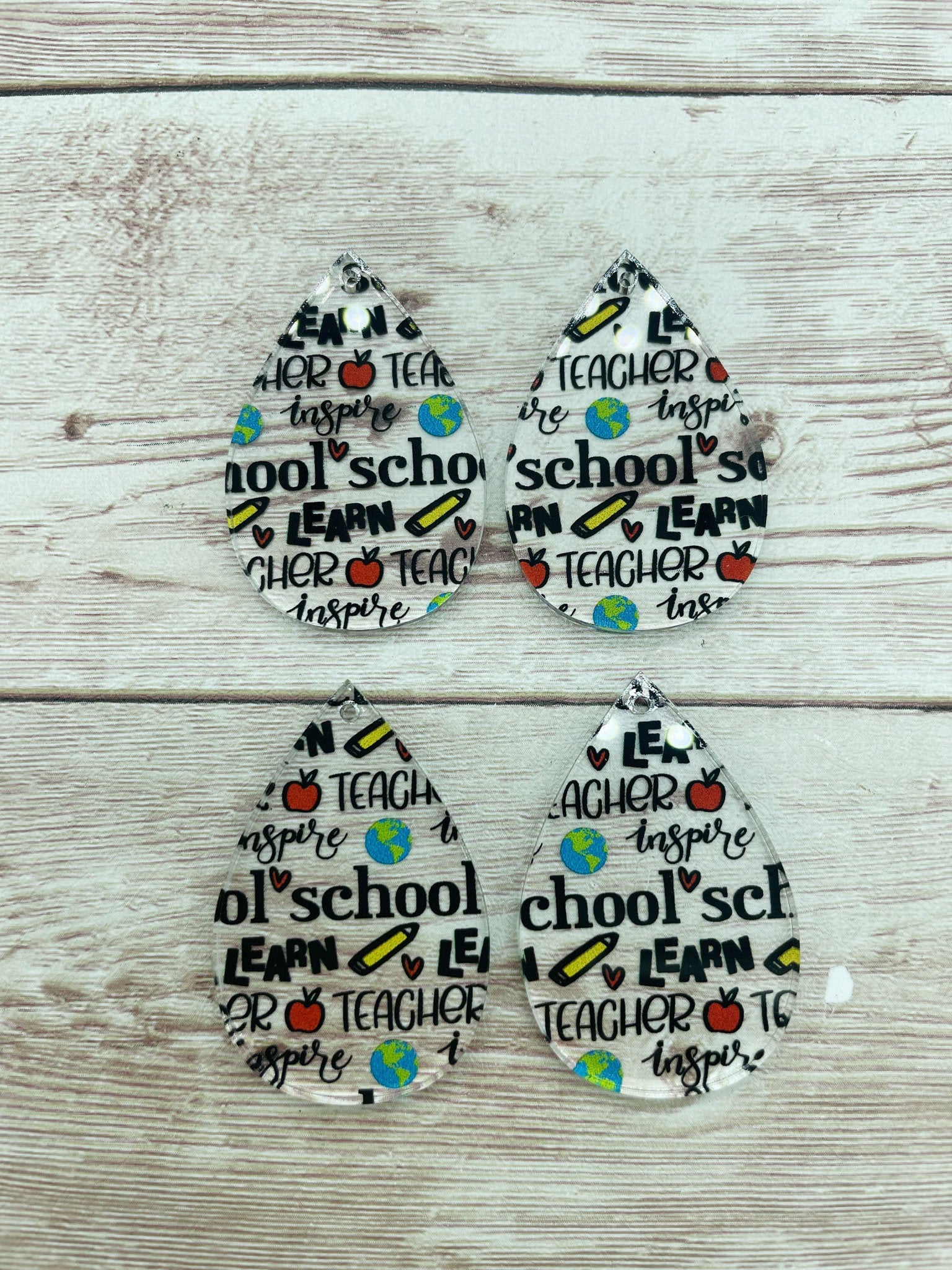 Patterned Teacher School Acrylic Teardrop Earring Blanks, DIY Jewelry Making
