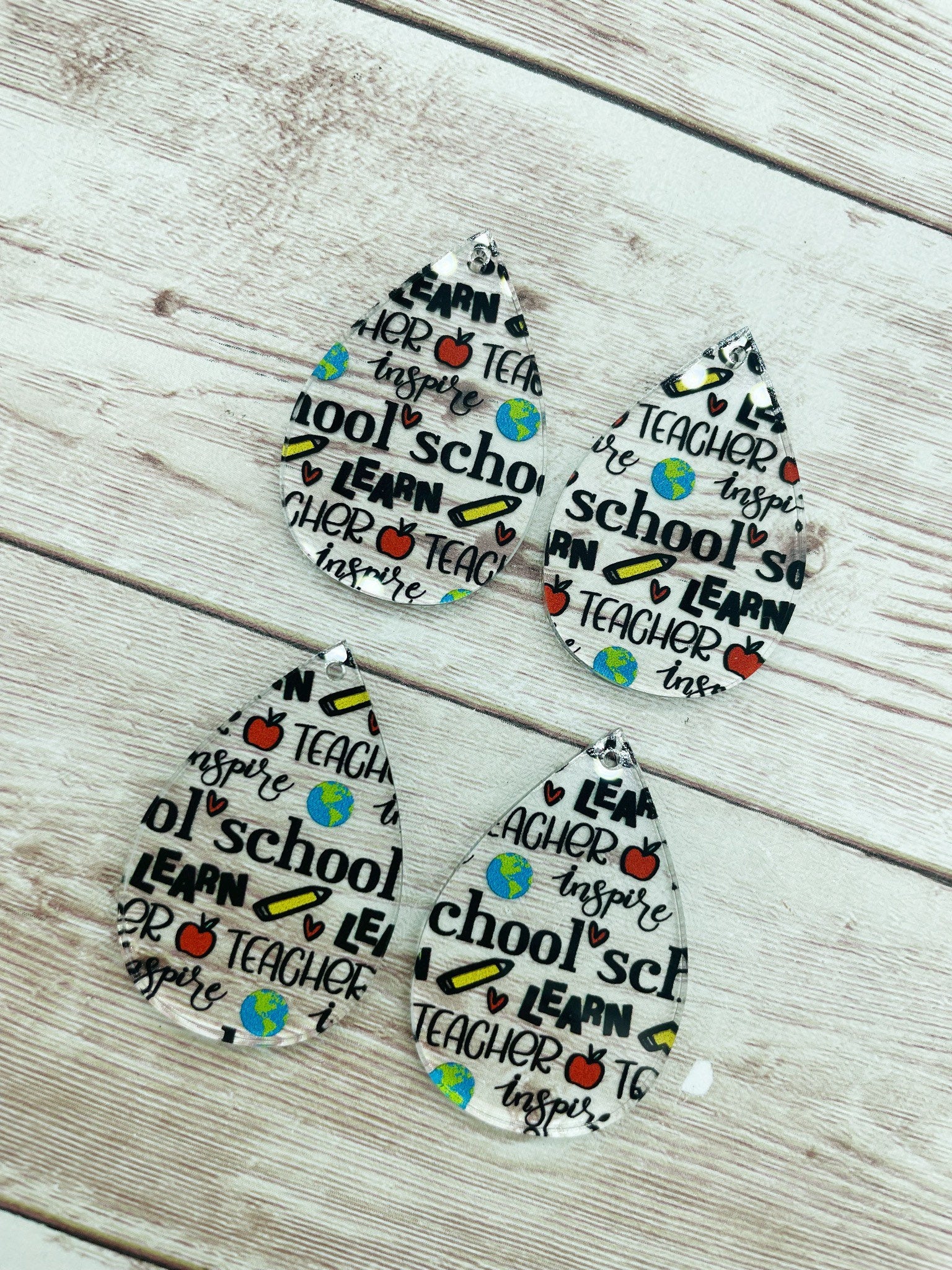 Patterned Teacher School Acrylic Teardrop Earring Blanks, DIY Jewelry Making