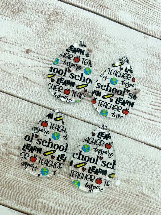 Patterned Teacher School Acrylic Teardrop Earring Blanks, DIY Jewelry Making