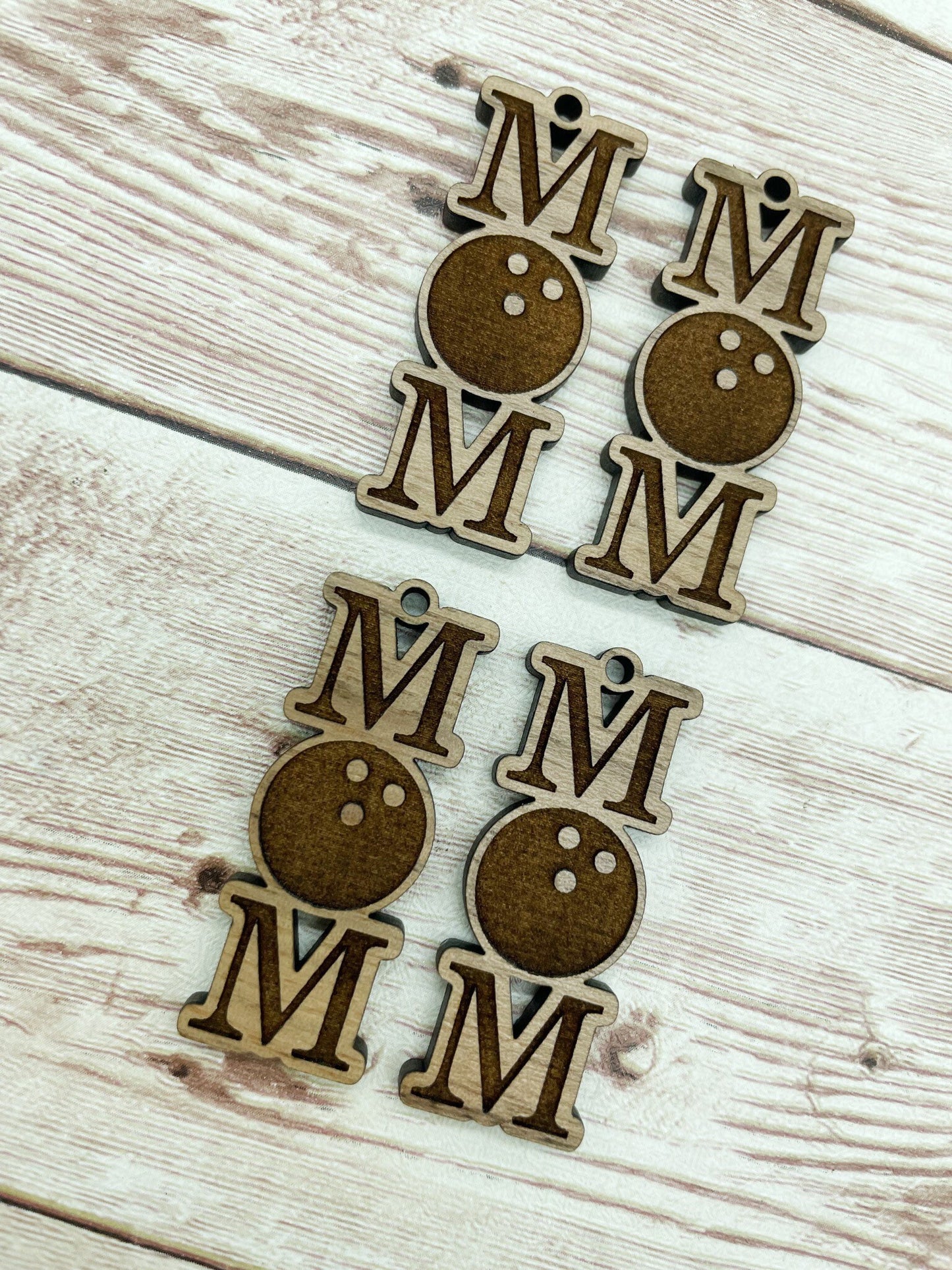Wood Engraved Bowling Mom Sports Earring Blanks, Finished Walnut Blank, DIY Jewelry Making