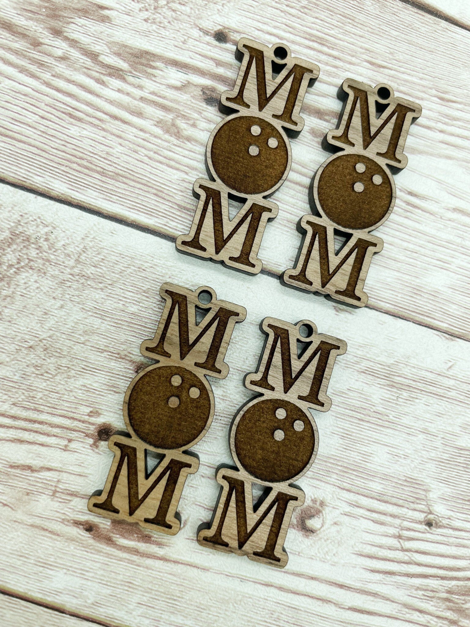 Wood Engraved Bowling Mom Sports Earring Blanks, Finished Walnut Blank, DIY Jewelry Making