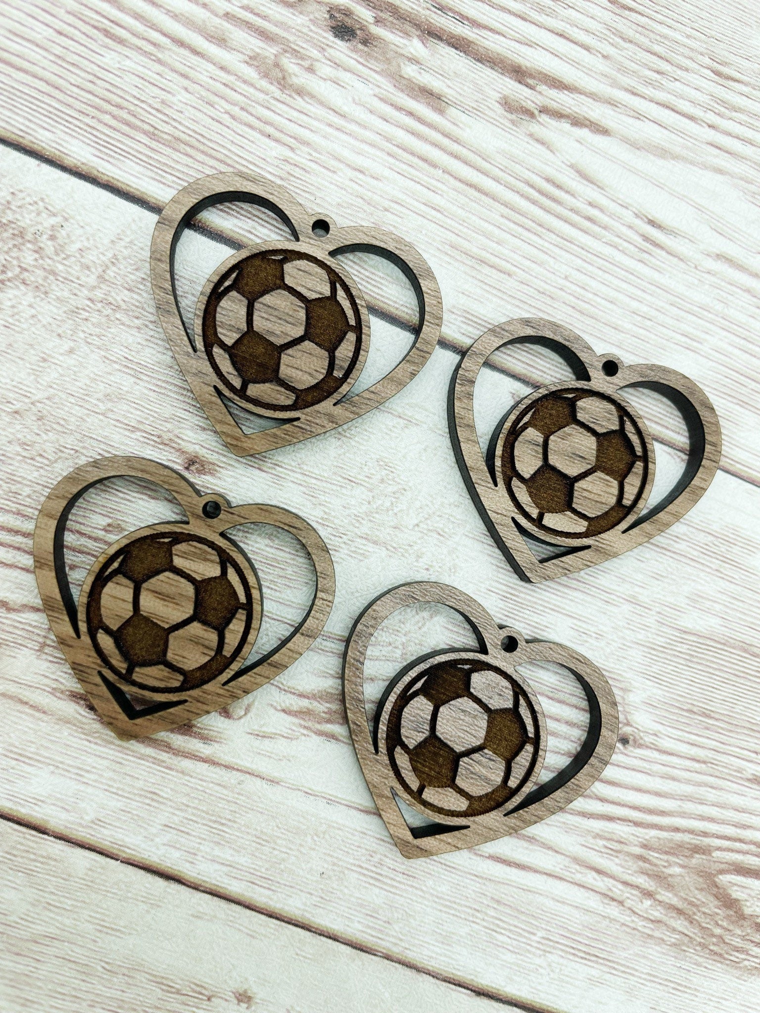 Wood Soccer Heart Earring Blanks, Finished Walnut Blank, DIY Jewelry Making