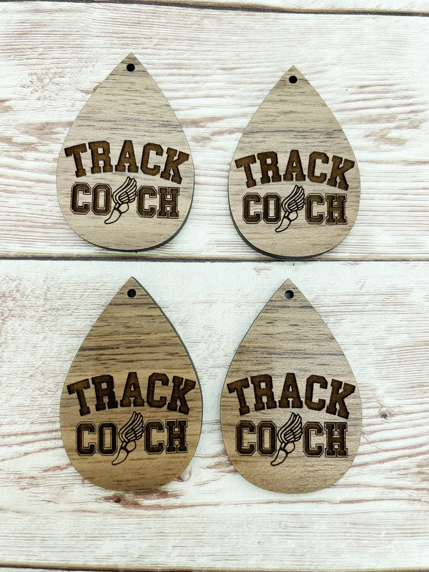 Wood Engraved Track Coach Earring Blanks, Finished Walnut Blank, DIY Jewelry Making