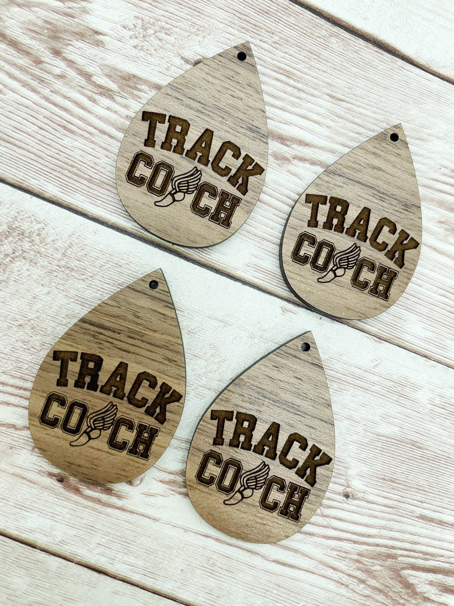 Wood Engraved Track Coach Earring Blanks, Finished Walnut Blank, DIY Jewelry Making