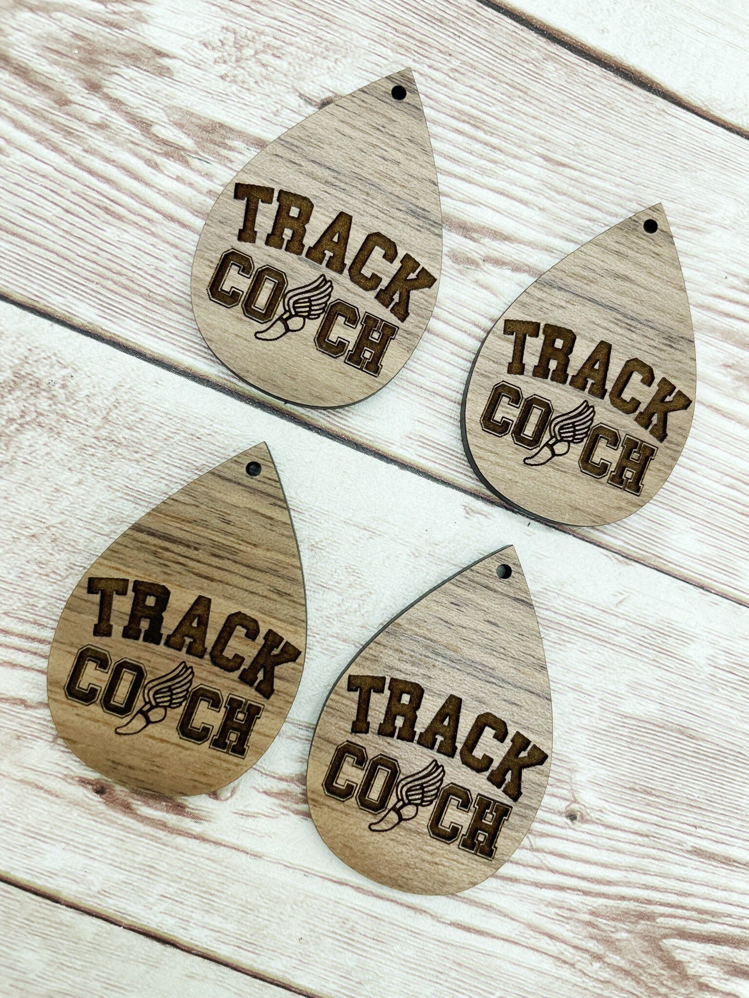 Wood Engraved Track Coach Earring Blanks, Finished Walnut Blank, DIY Jewelry Making