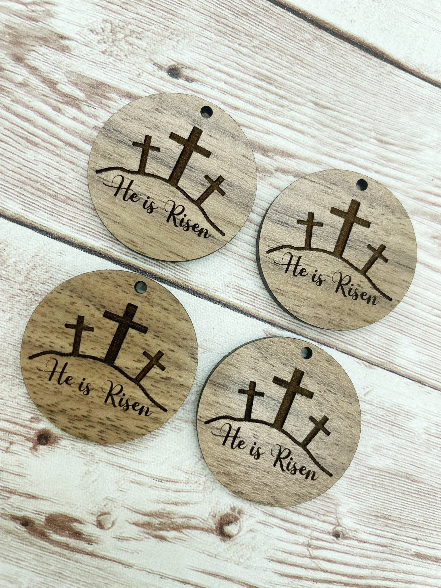 Wood Circle Engraved He is Risen Crosses Earring Blanks, Finished Walnut Blank, DIY Jewelry Making