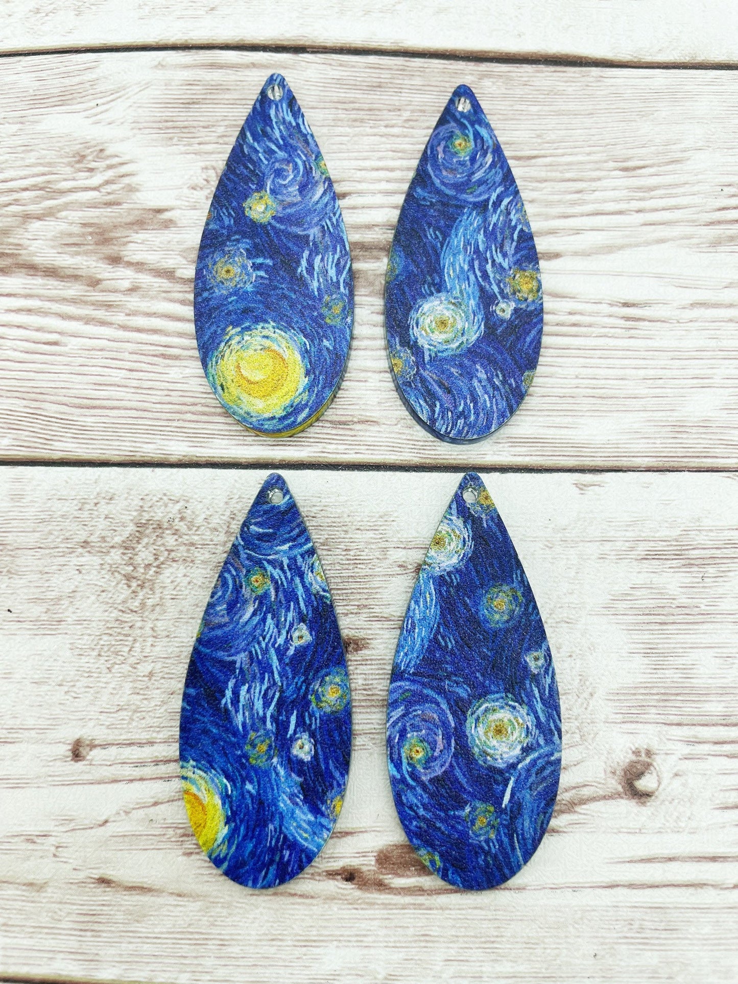 Patterned Starry Swirls Tall Teardrop Earring Blanks, DIY Jewelry Making