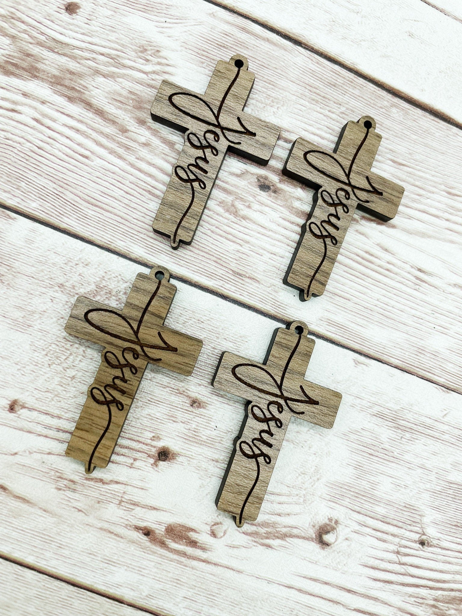 Wood Engraved Jesus Cross Earring Blanks, Finished Walnut Blank, DIY Jewelry Making