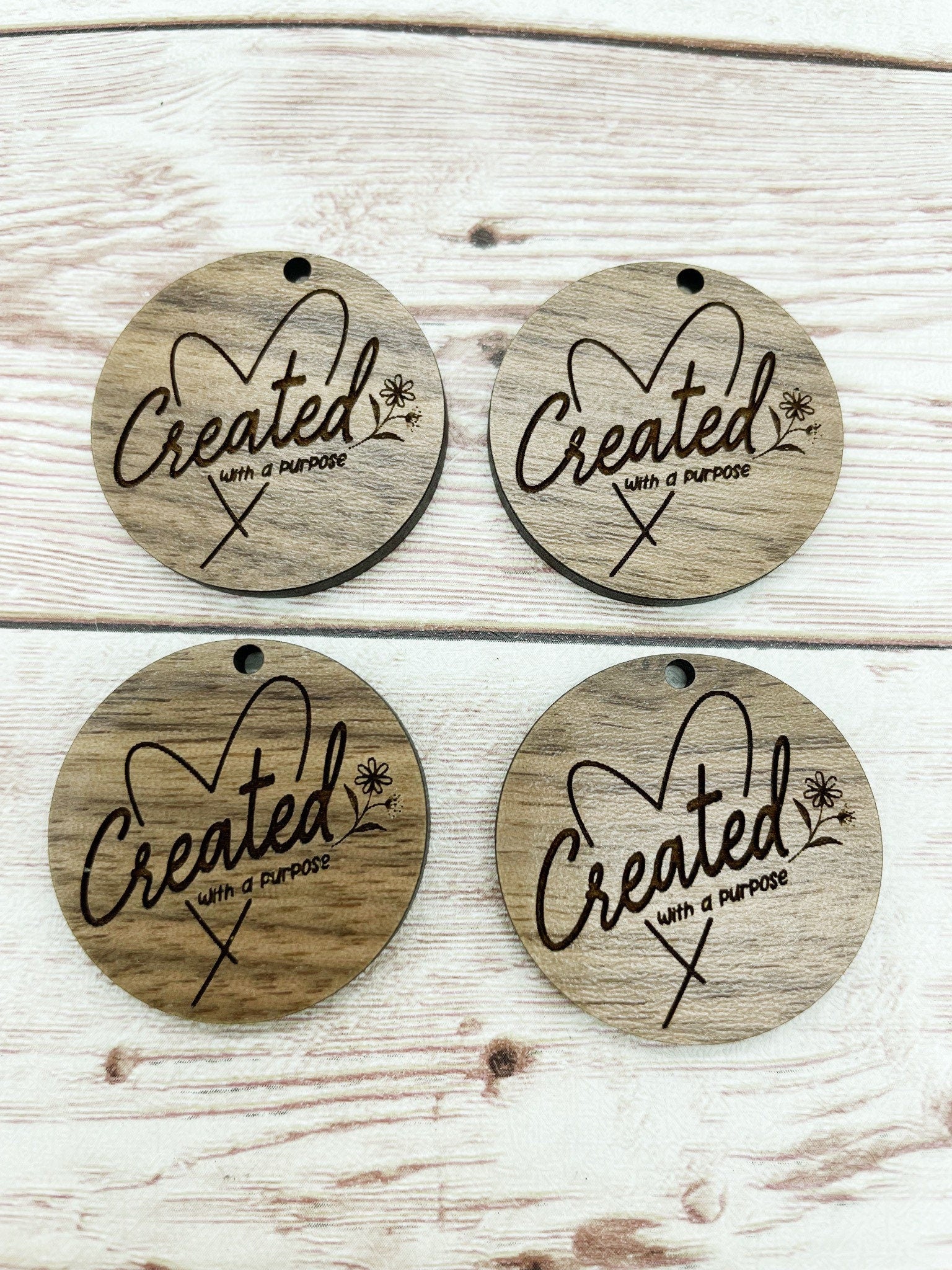 Wood Circle Engraved Created for a Purpose Earring Blanks, Finished Walnut Blank, DIY Jewelry Making