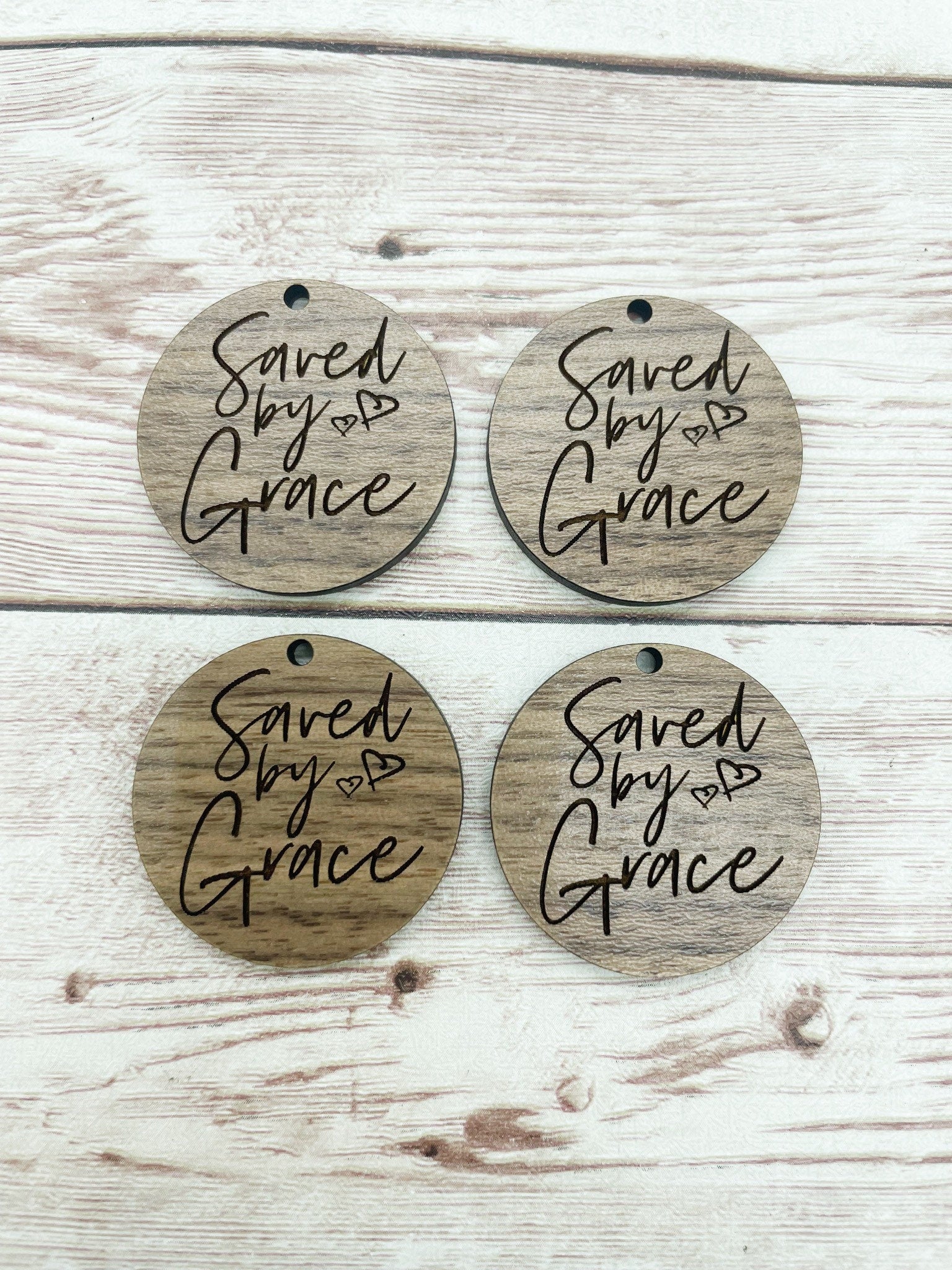 Wood Circle Engraved Saved By Grace Earring Blanks, Finished Walnut Blank, DIY Jewelry Making