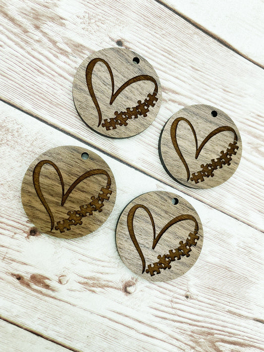 Wood Circle Engraved Autism Puzzle Piece Heart Earring Blanks, Finished Walnut Blank, DIY Jewelry Making