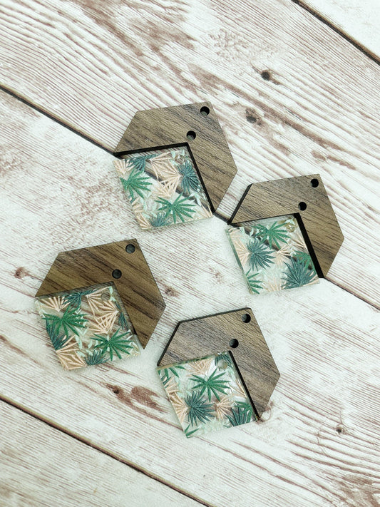 Patterned Tropical Palmetto and Wood Arrow Diamond Set Earring Blanks, DIY Jewelry Making