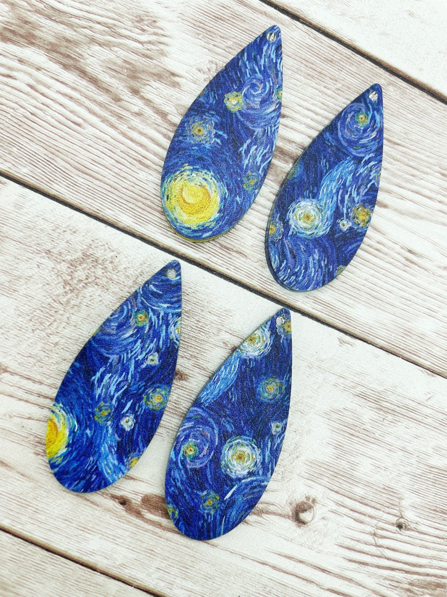 Patterned Starry Swirls Tall Teardrop Earring Blanks, DIY Jewelry Making