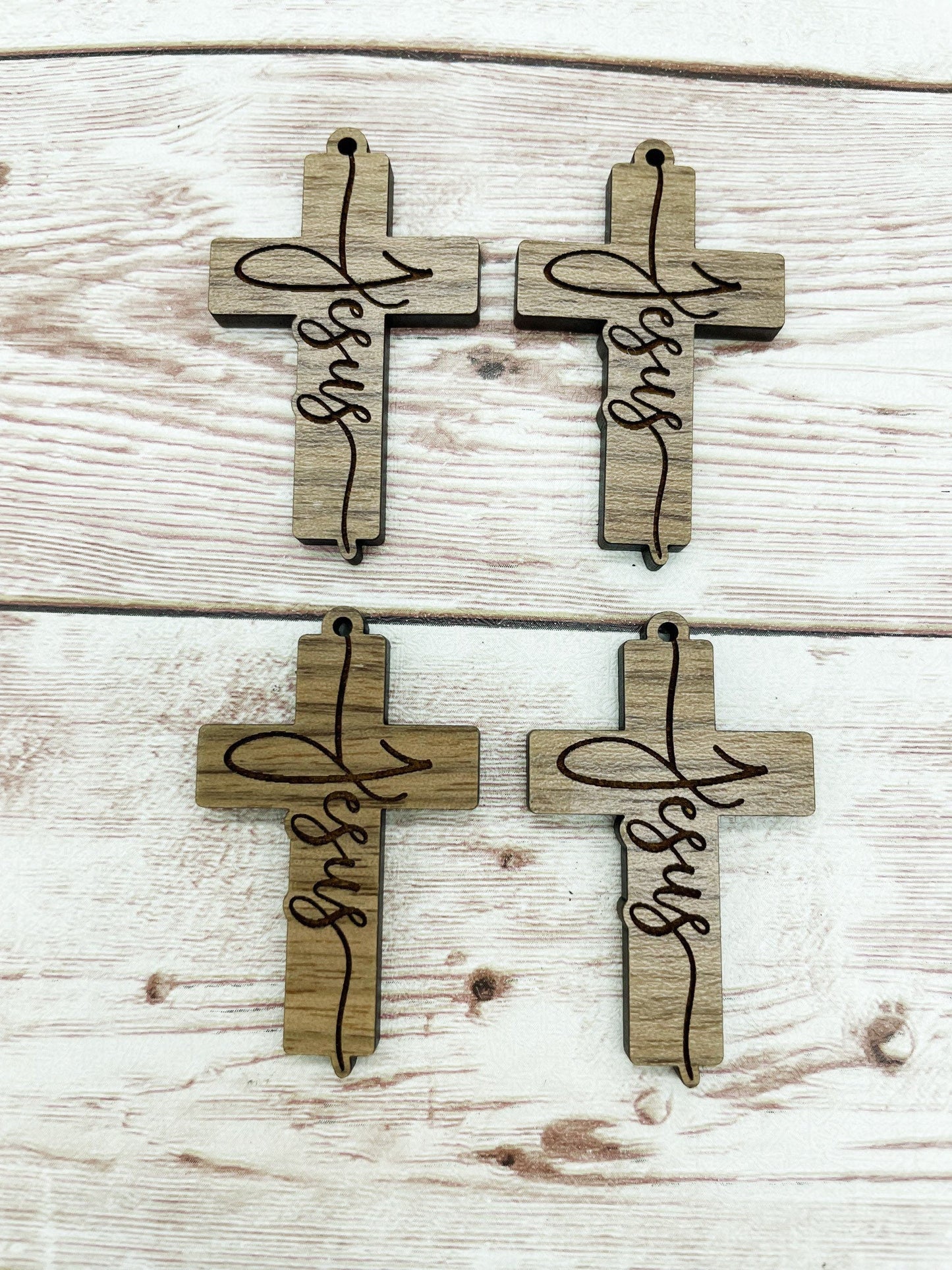 Wood Engraved Jesus Cross Earring Blanks, Finished Walnut Blank, DIY Jewelry Making