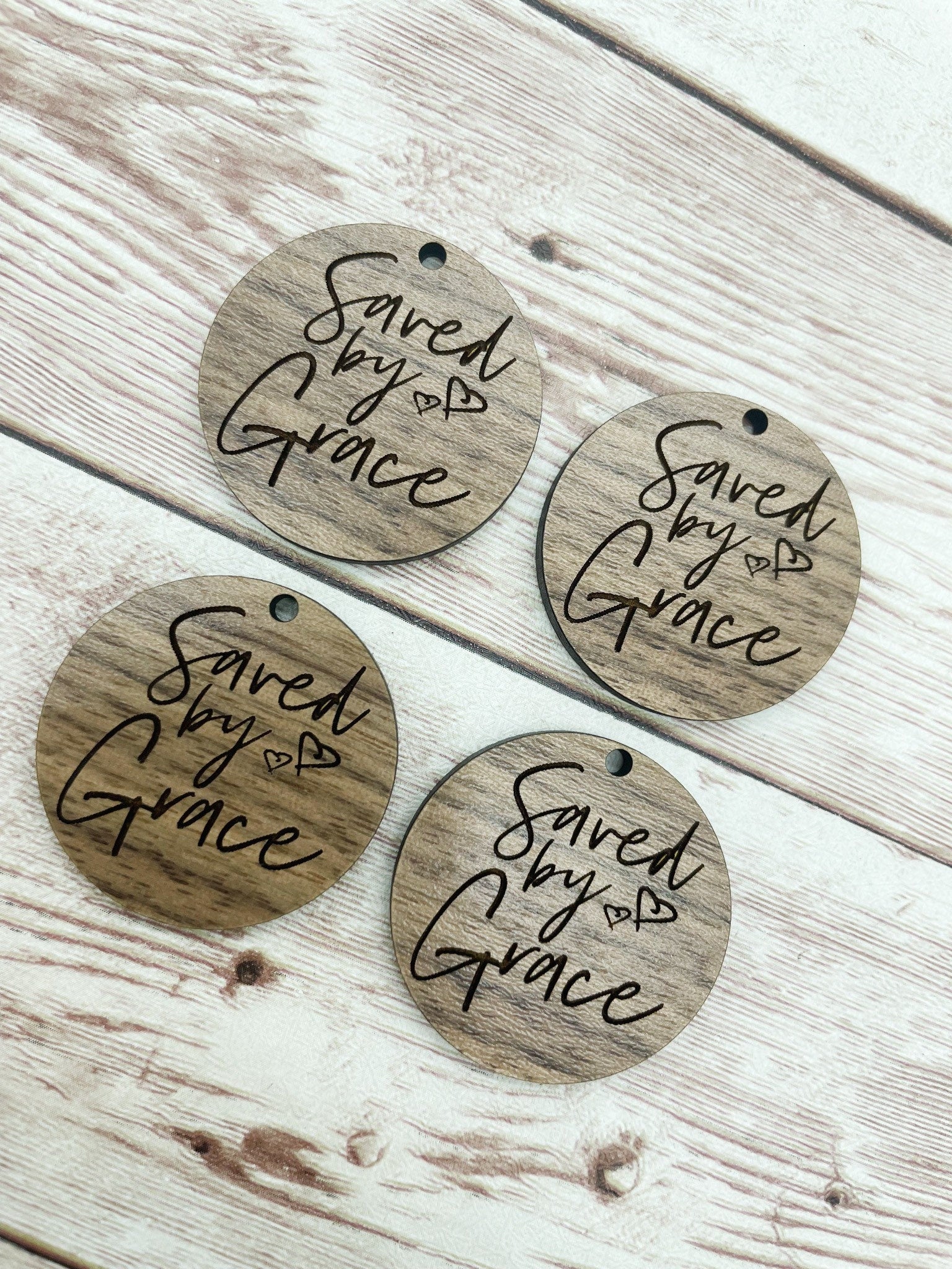 Wood Circle Engraved Saved By Grace Earring Blanks, Finished Walnut Blank, DIY Jewelry Making