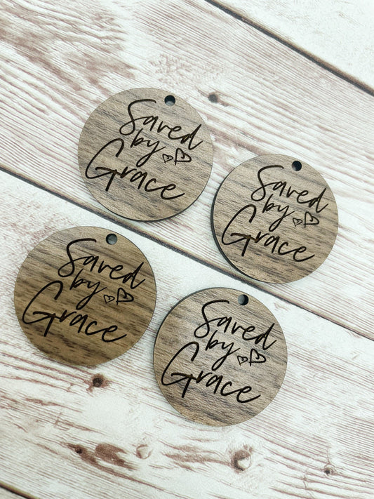 Wood Circle Engraved Saved By Grace Earring Blanks, Finished Walnut Blank, DIY Jewelry Making