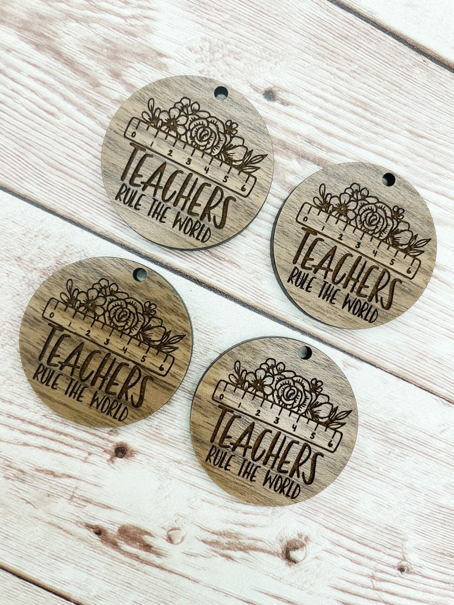 Wood Circle Engraved Teachers Rule the World Earring Blanks, Finished Walnut Blank, DIY Jewelry Making