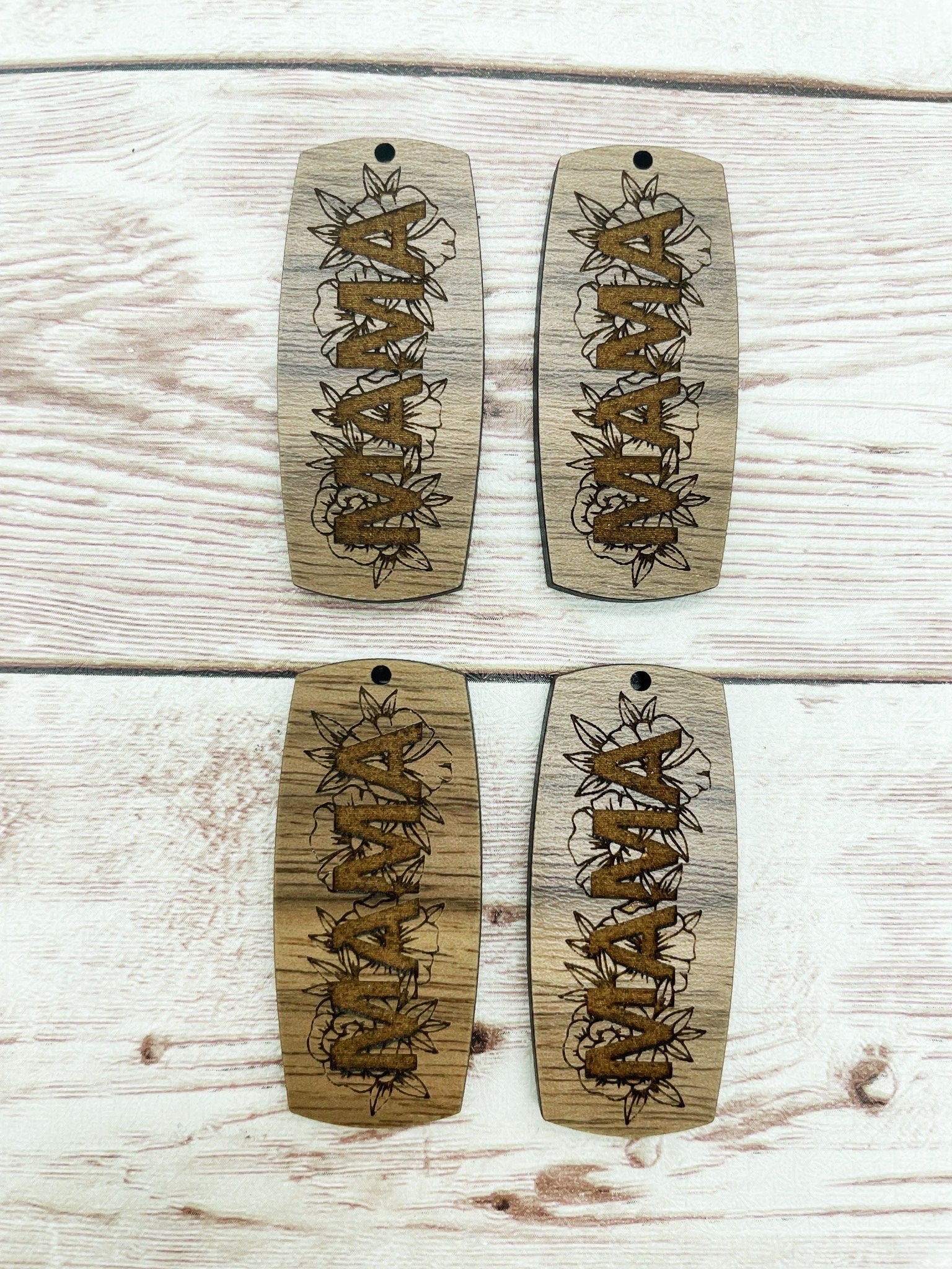 Wood Bar Engraved Floral Mama Earring Blanks, Finished Walnut Blank, DIY Jewelry Making