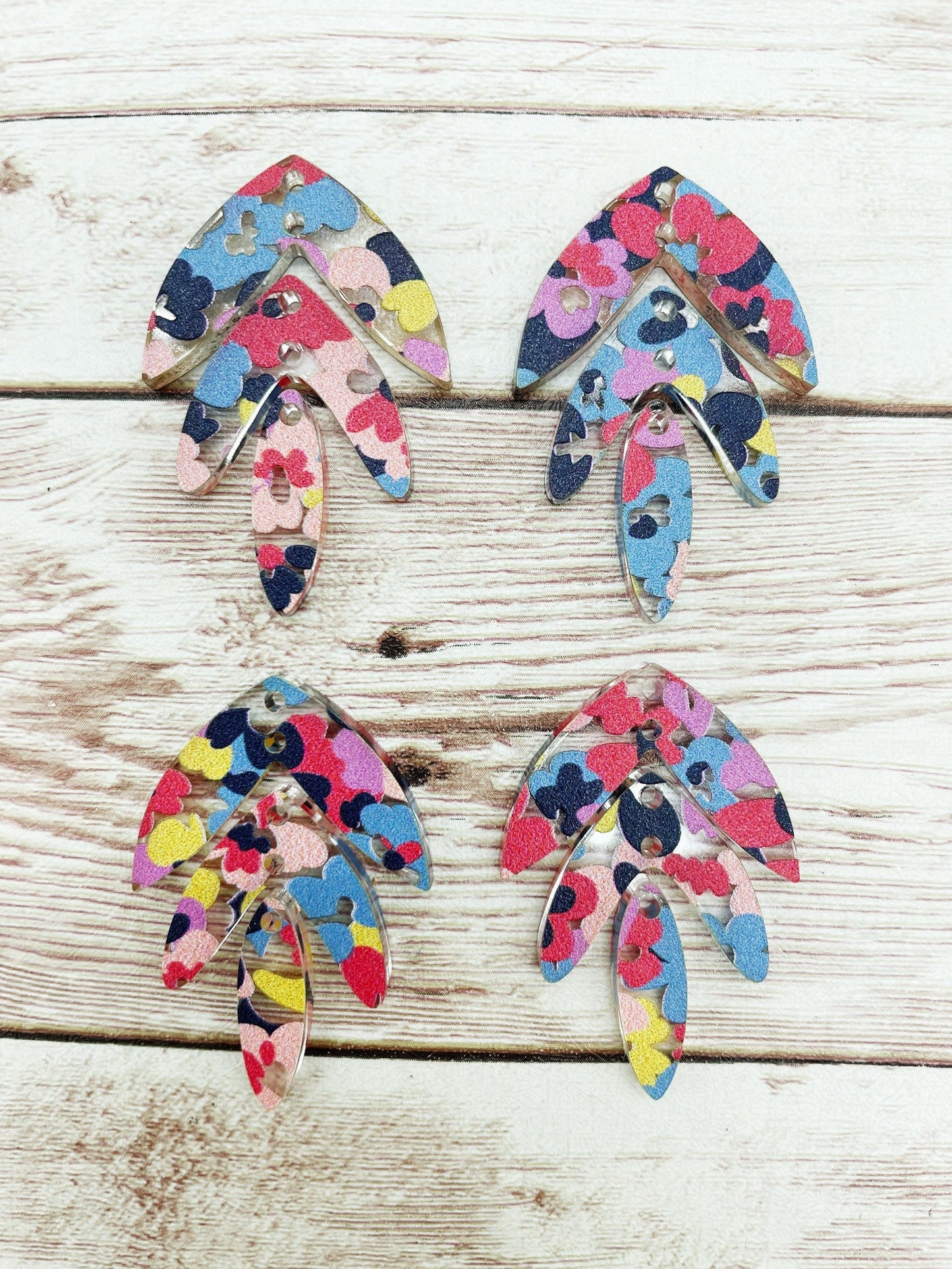 Multi Color Floral Triple Leaf Acrylic Earring Blanks, DIY Jewelry Making