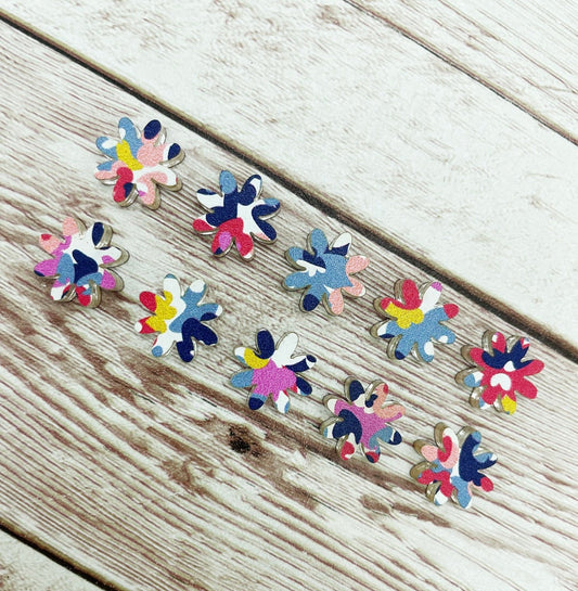 Patterned Multicolor Acrylic Flower Stud Earring Blanks Set of 5 Pair, DIY Jewelry Making