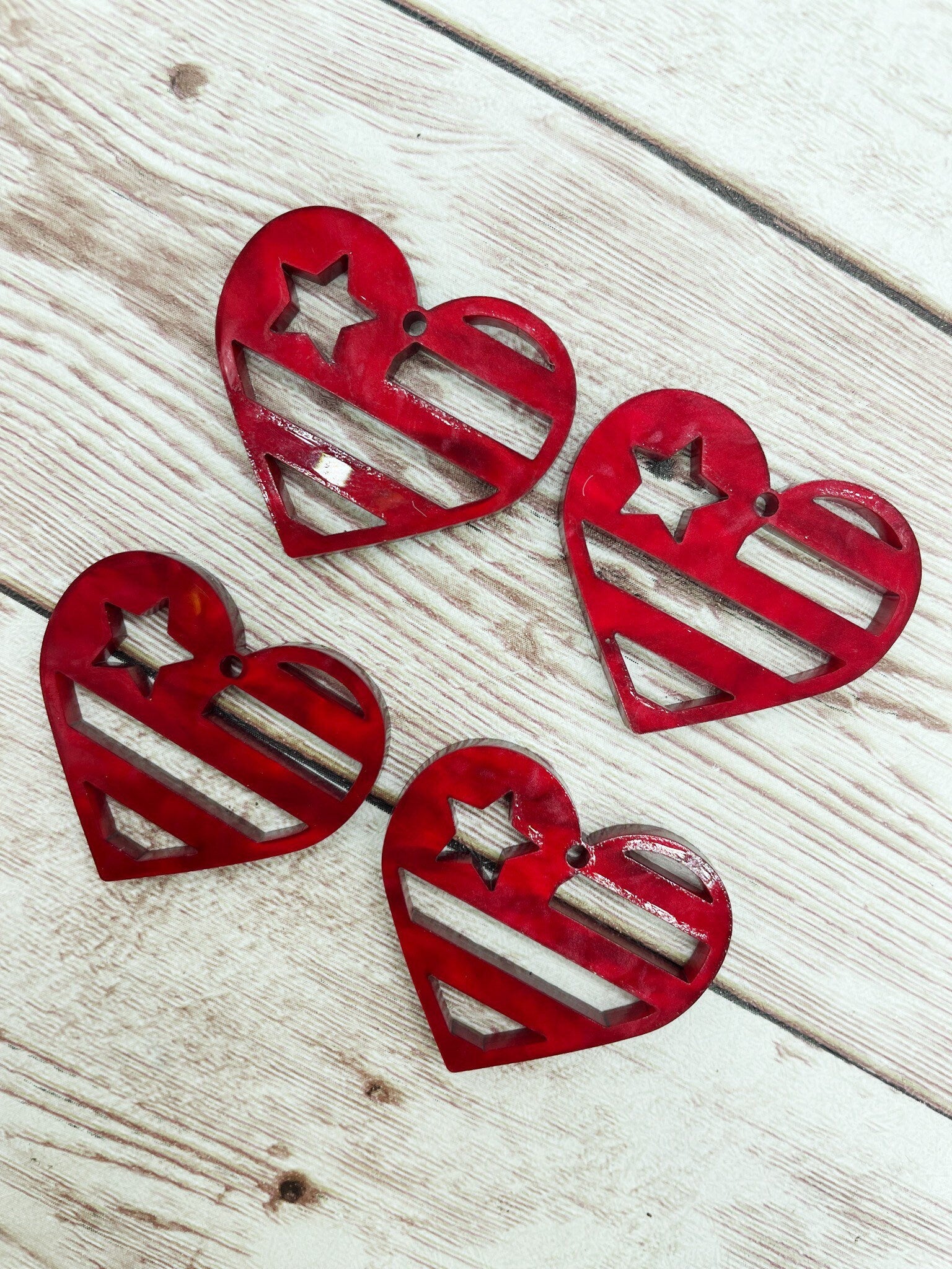 Red Marble Patriotic Heart Acrylic Earring Blanks, DIY Jewelry Making