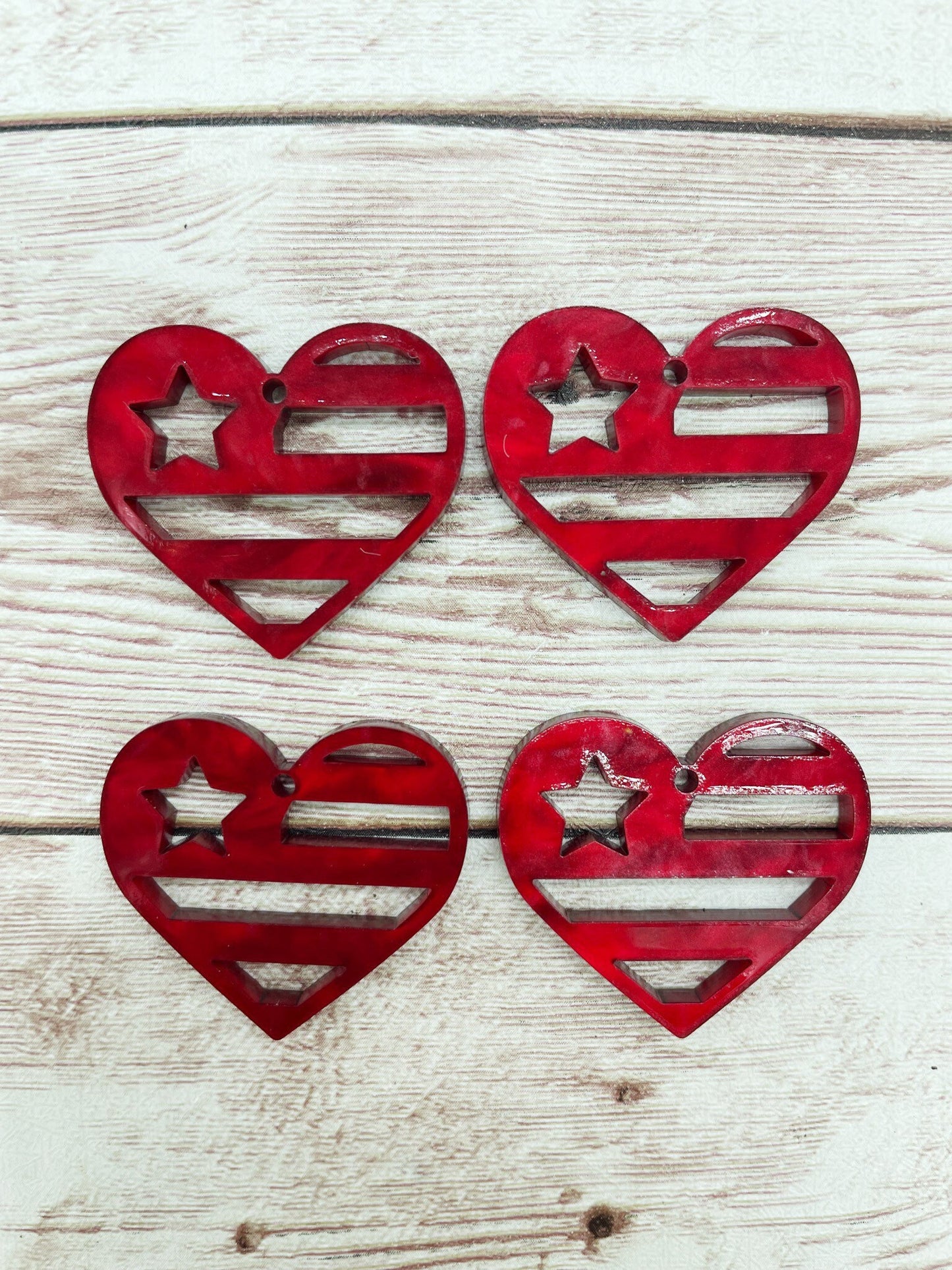 Red Marble Patriotic Heart Acrylic Earring Blanks, DIY Jewelry Making