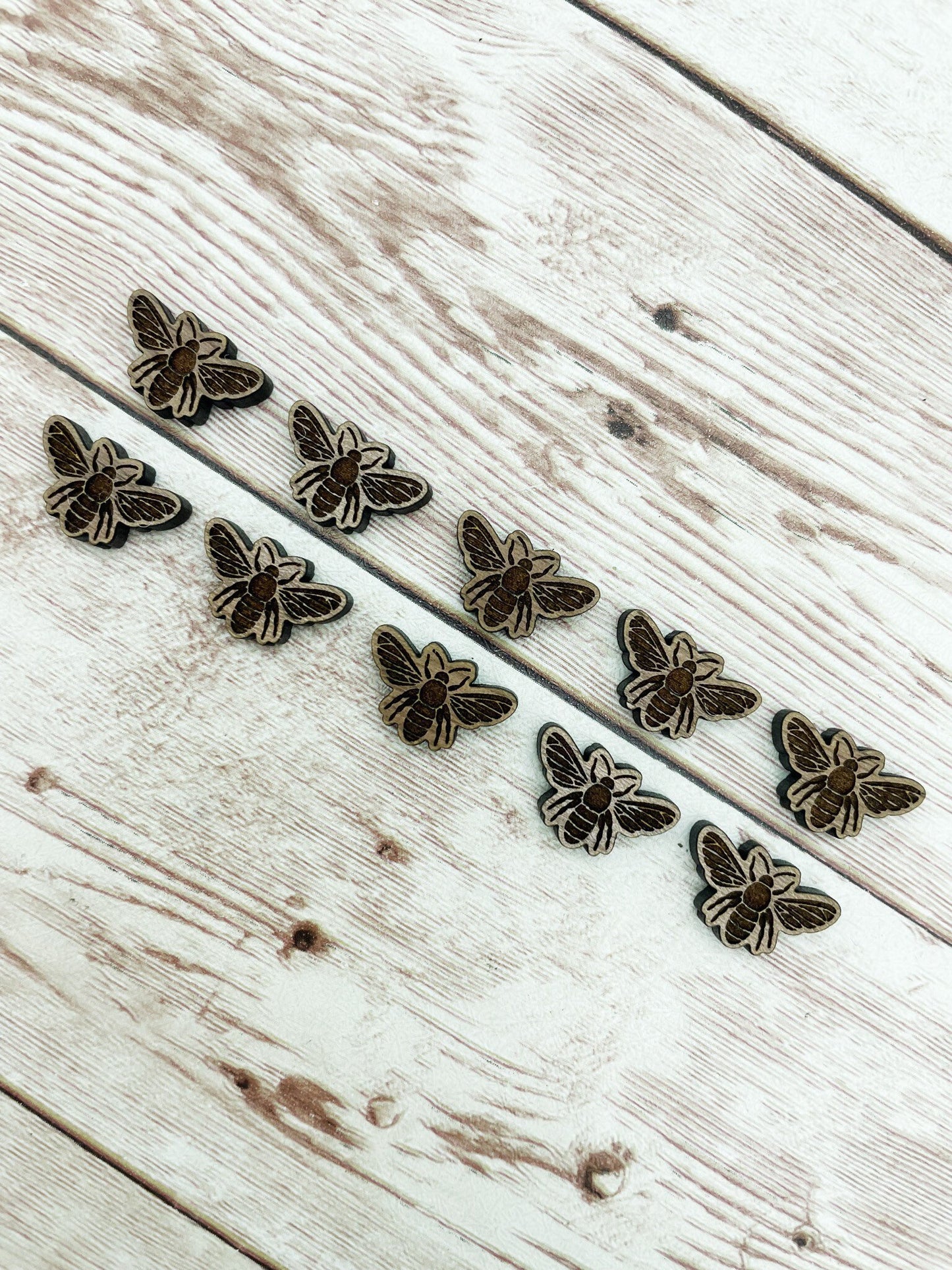 Finished Walnut Engraved Bee Stud Earring Blanks Set of 5 Pair DIY Jewelry Making