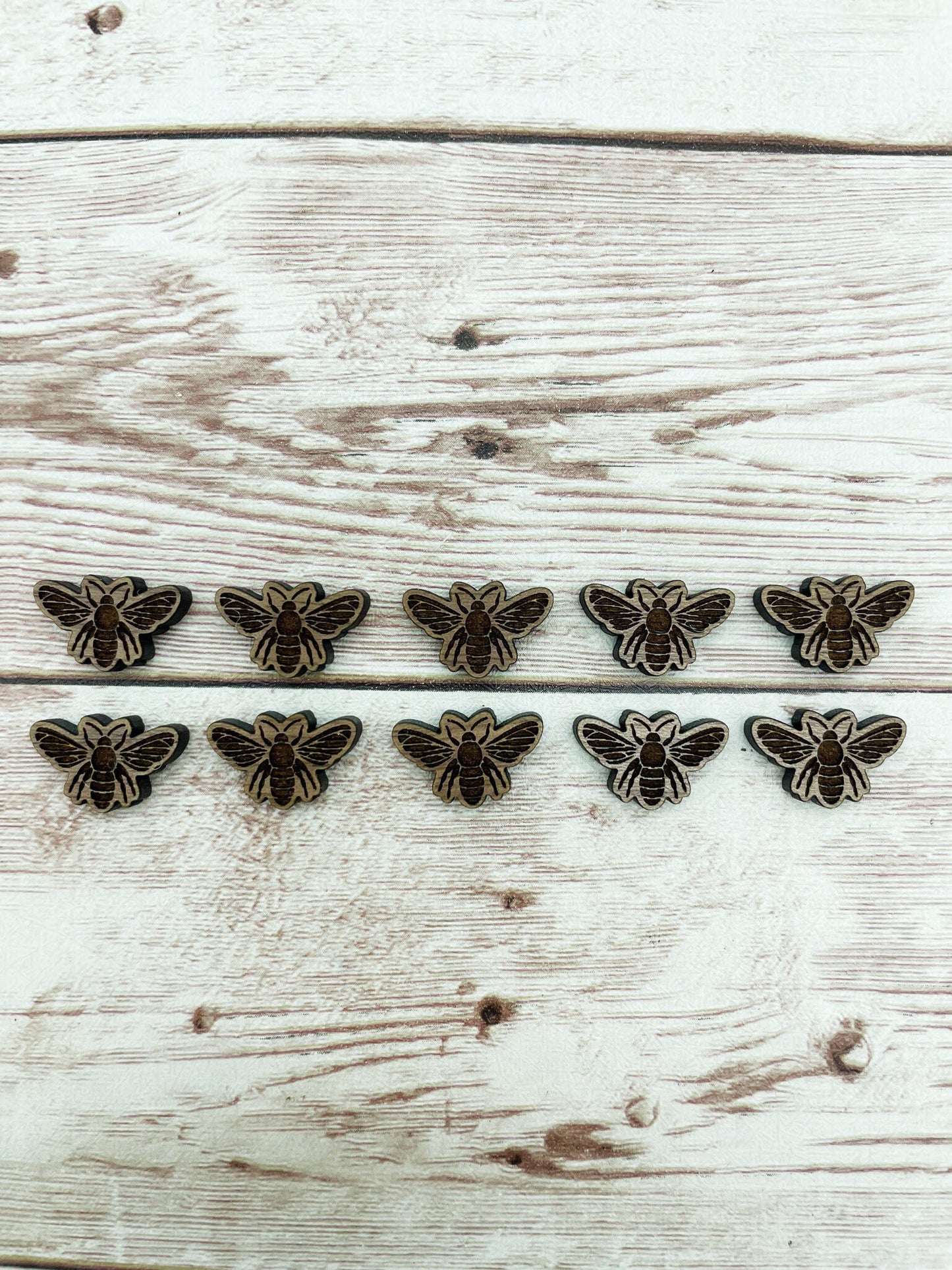 Finished Walnut Engraved Bee Stud Earring Blanks Set of 5 Pair DIY Jewelry Making