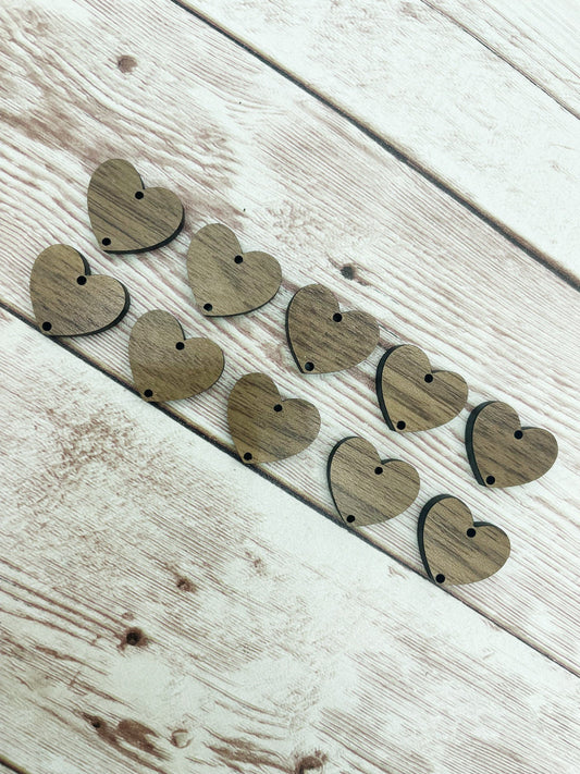 Finished Walnut Heart Connectors Earring Blanks Set of 5 Pair DIY Jewelry Making