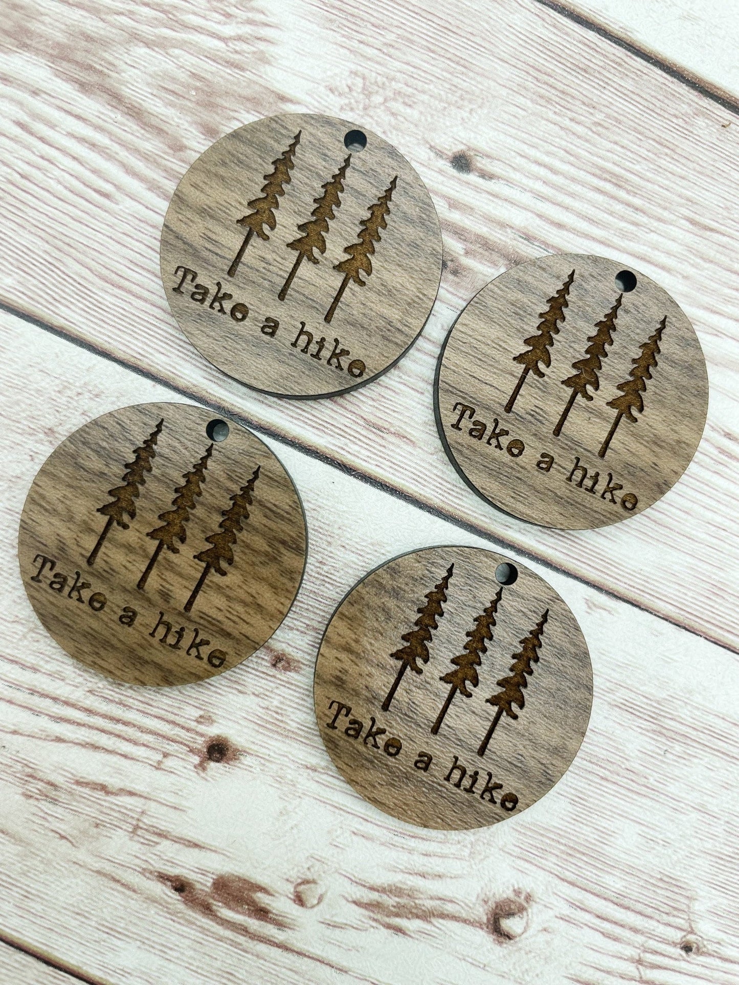 Wood Circle Engraved Take a Hike Tree Earring Blanks, Finished Walnut Blank, DIY Jewelry Making