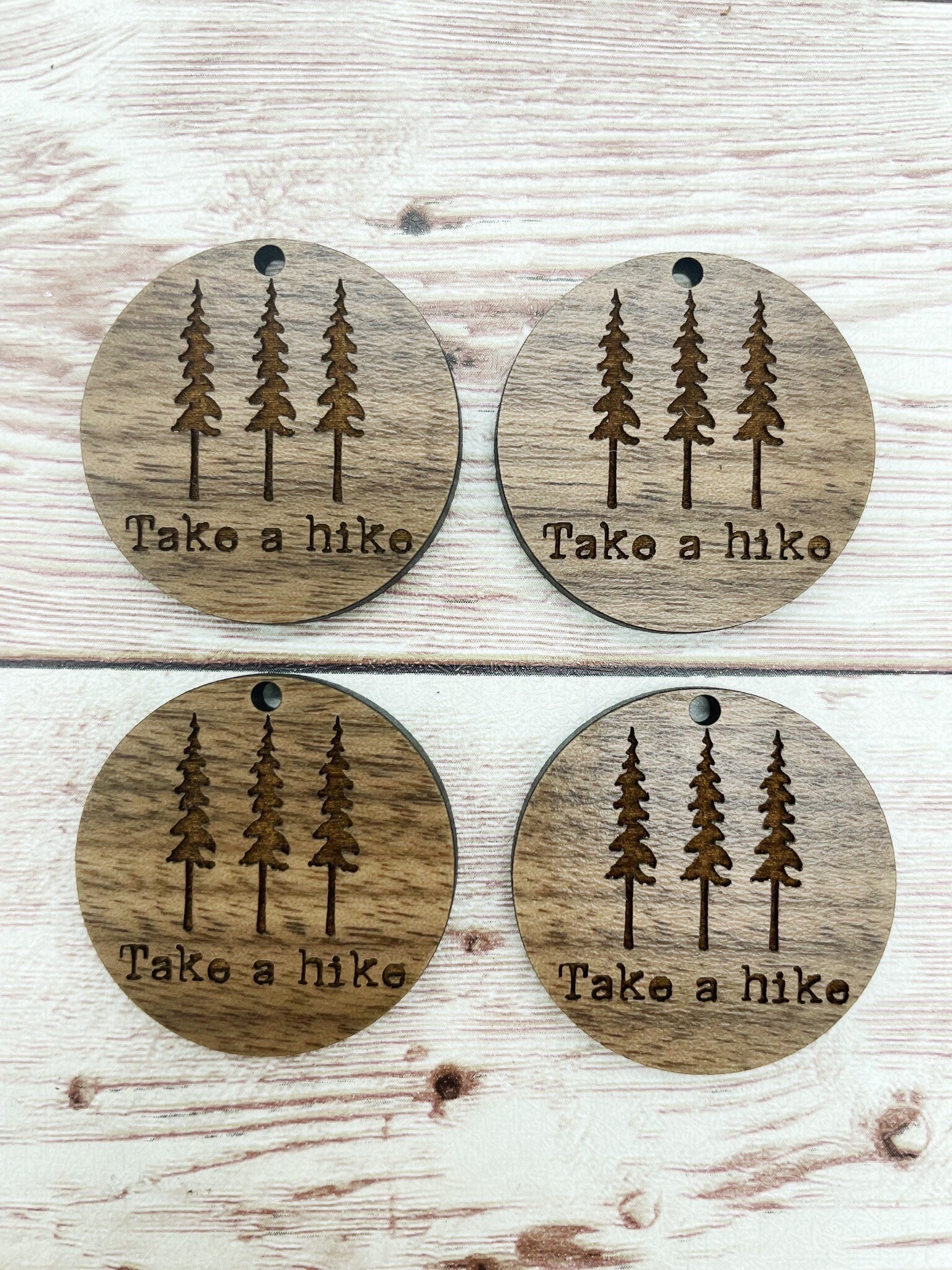 Wood Circle Engraved Take a Hike Tree Earring Blanks, Finished Walnut Blank, DIY Jewelry Making