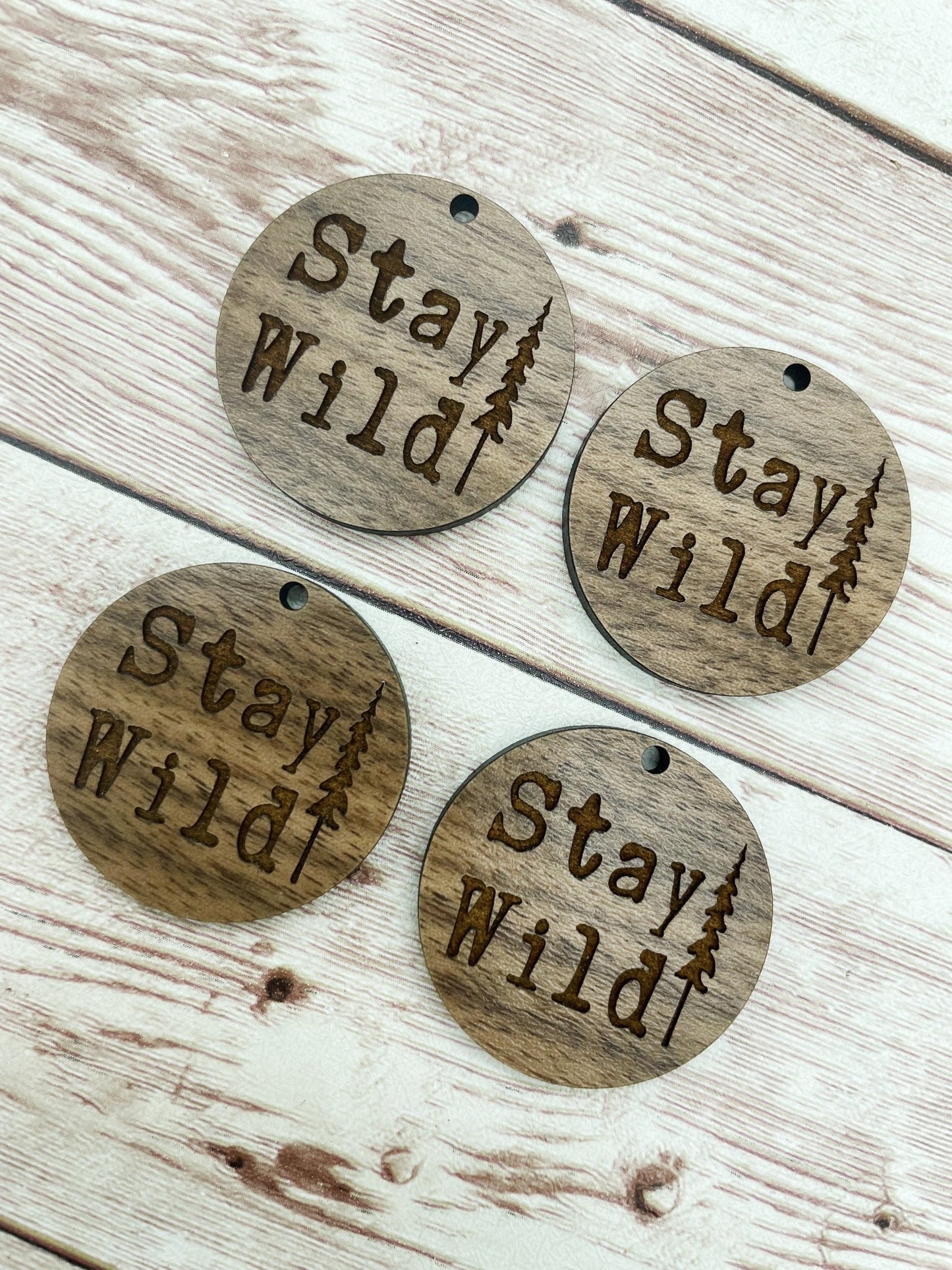 Wood Circle Engraved Stay Wild Earring Blanks, Finished Walnut Blank, DIY Jewelry Making