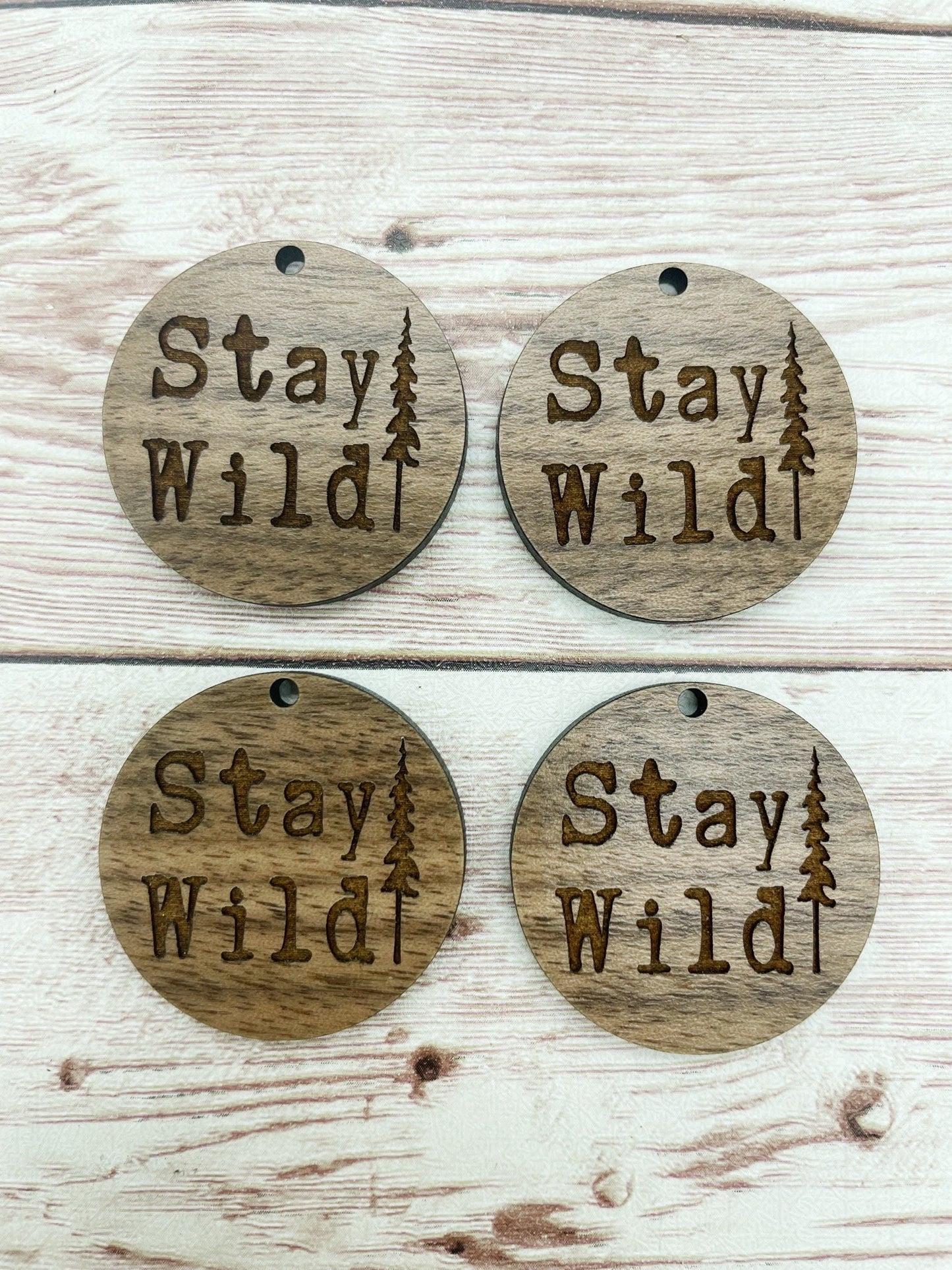 Wood Circle Engraved Stay Wild Earring Blanks, Finished Walnut Blank, DIY Jewelry Making