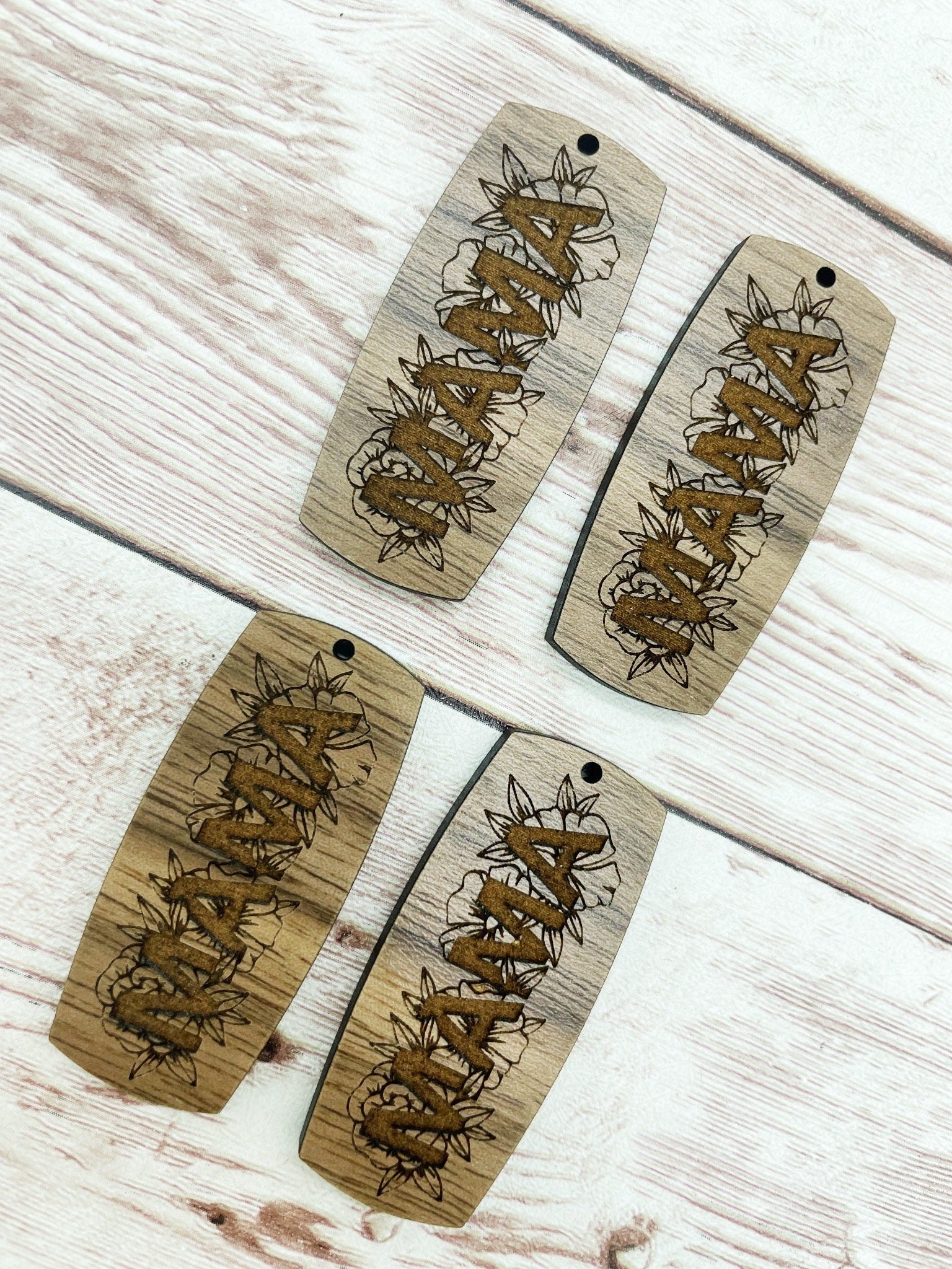 Wood Bar Engraved Floral Mama Earring Blanks, Finished Walnut Blank, DIY Jewelry Making