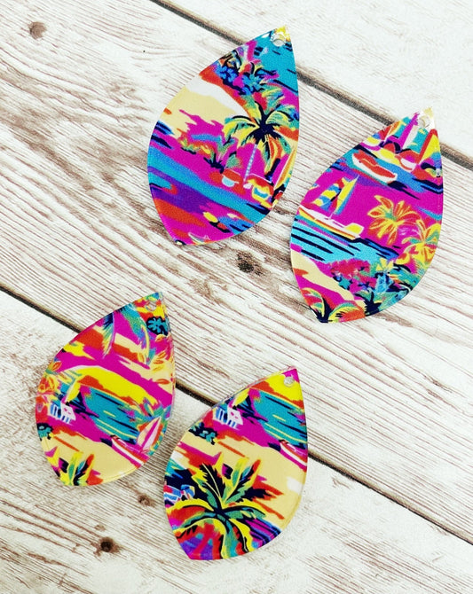 Patterned Tropical Beach Summer Print Acrylic Teardrop Earring Blanks, DIY Jewelry Making
