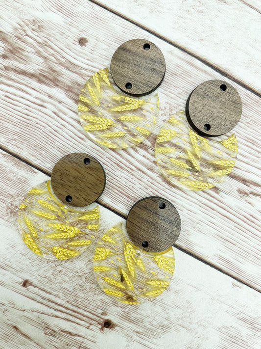 Patterned Wheat Acrylic and Wood Circle Set Earring Blanks, DIY Jewelry Making