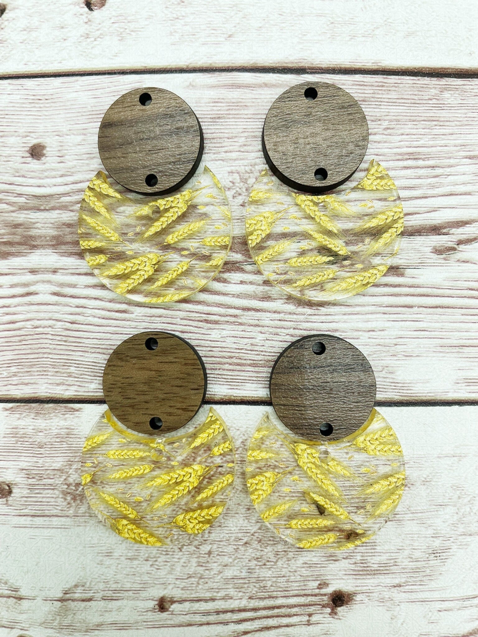 Patterned Wheat Acrylic and Wood Circle Set Earring Blanks, DIY Jewelry Making