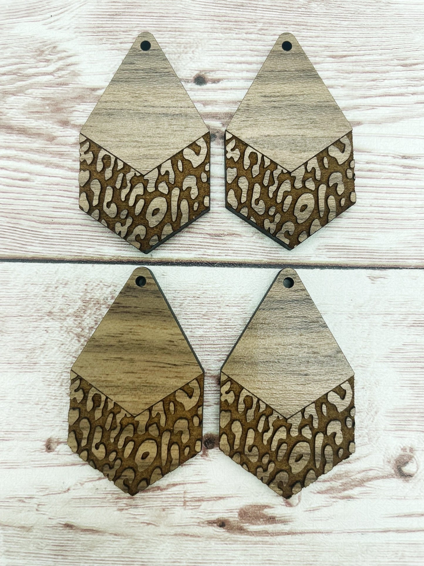 Wood Engraved Leopard Print Diamond Earring Blanks, Finished Walnut Blank, DIY Jewelry Making