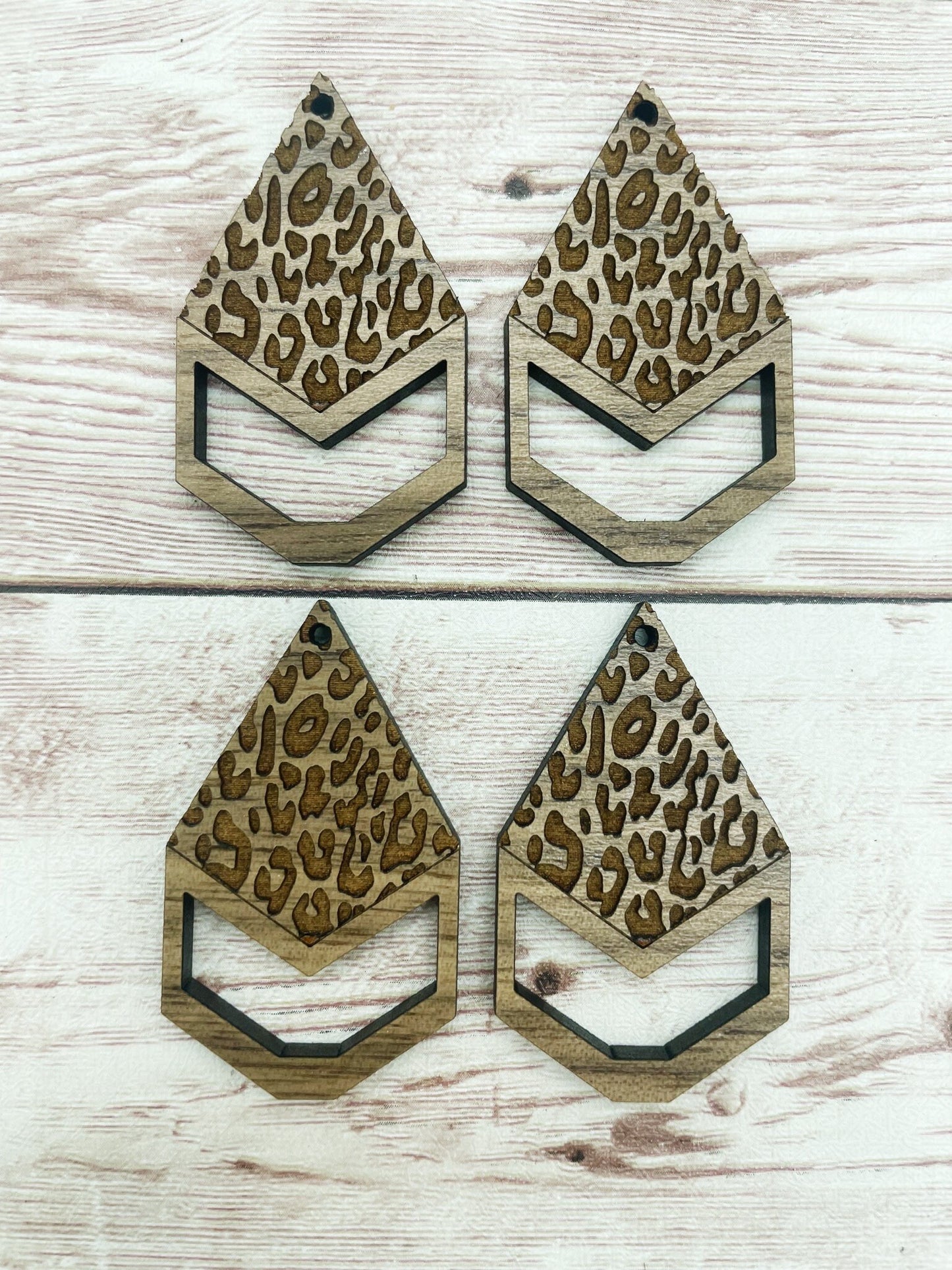 Wood Engraved Leopard Print Macrame Diamond Earring Blanks, Finished Walnut Blank, DIY Jewelry Making