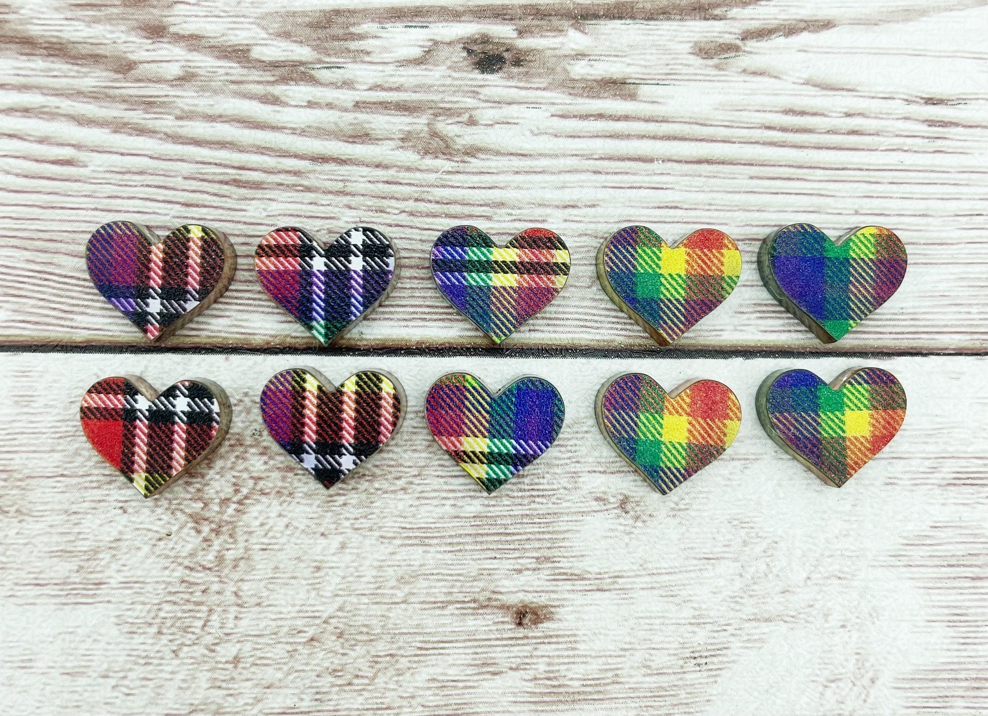 Rainbow Plaid Heart Stud Earring Blanks Set of 5 Pair DIY Jewelry Making