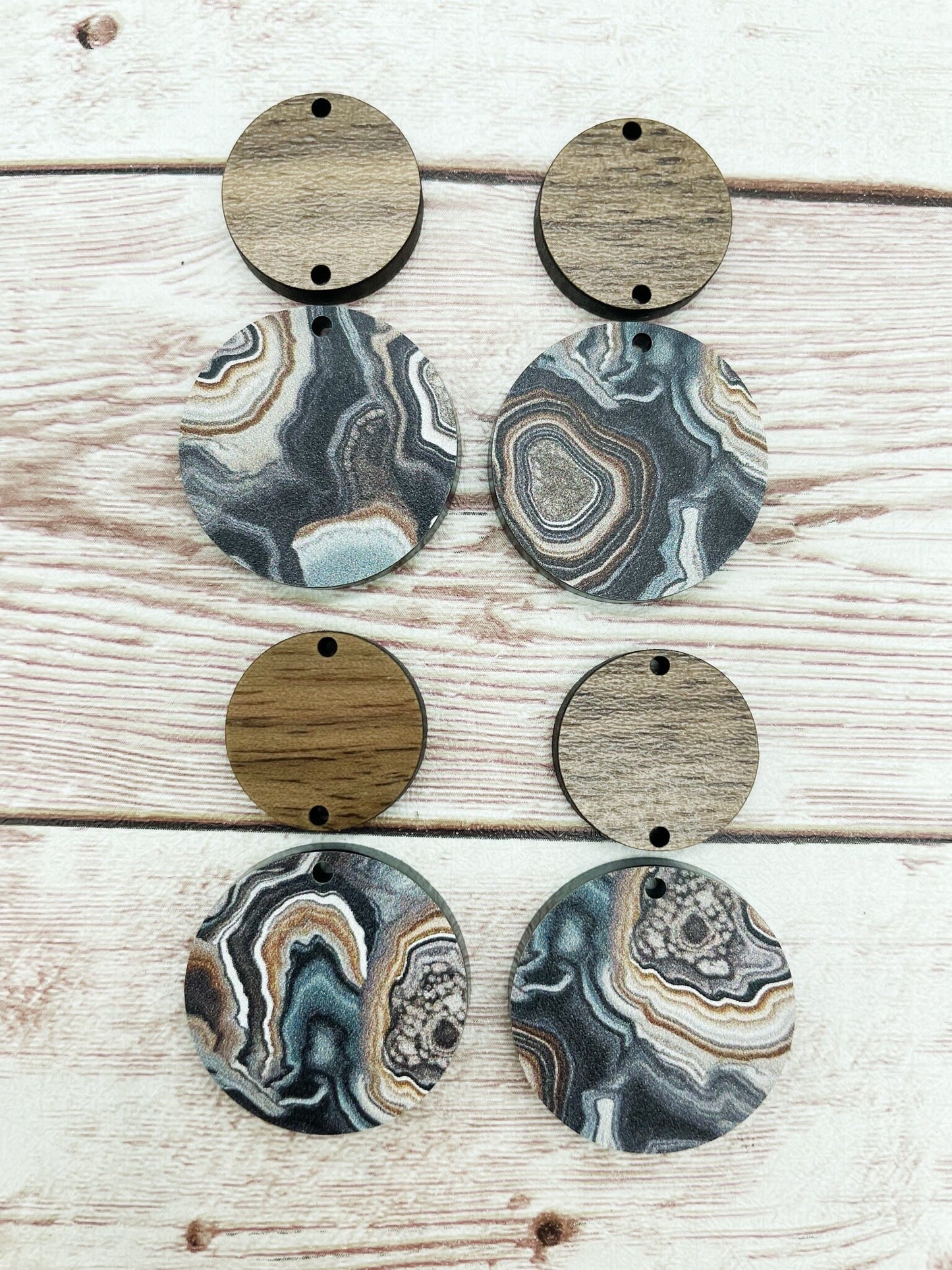 Geode Print Acrylic and Wood Circle Set Earring Blanks, DIY Jewelry Making