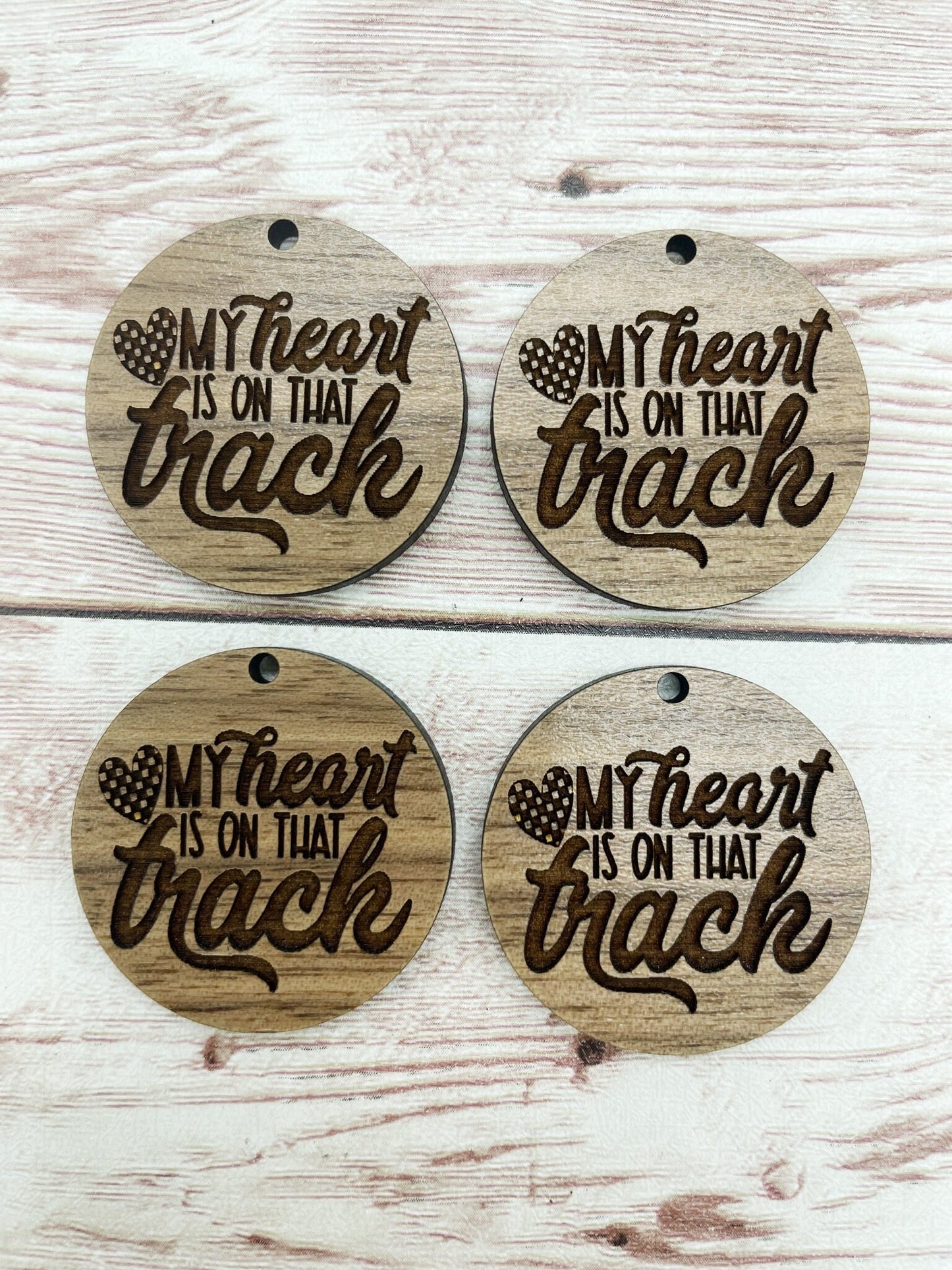 Wood Circle Engraved Racing My Heart Is On The Track Earring Blanks, Finished Walnut Blank, DIY Jewelry Making