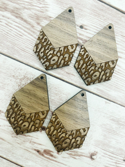 Wood Engraved Leopard Print Diamond Earring Blanks, Finished Walnut Blank, DIY Jewelry Making