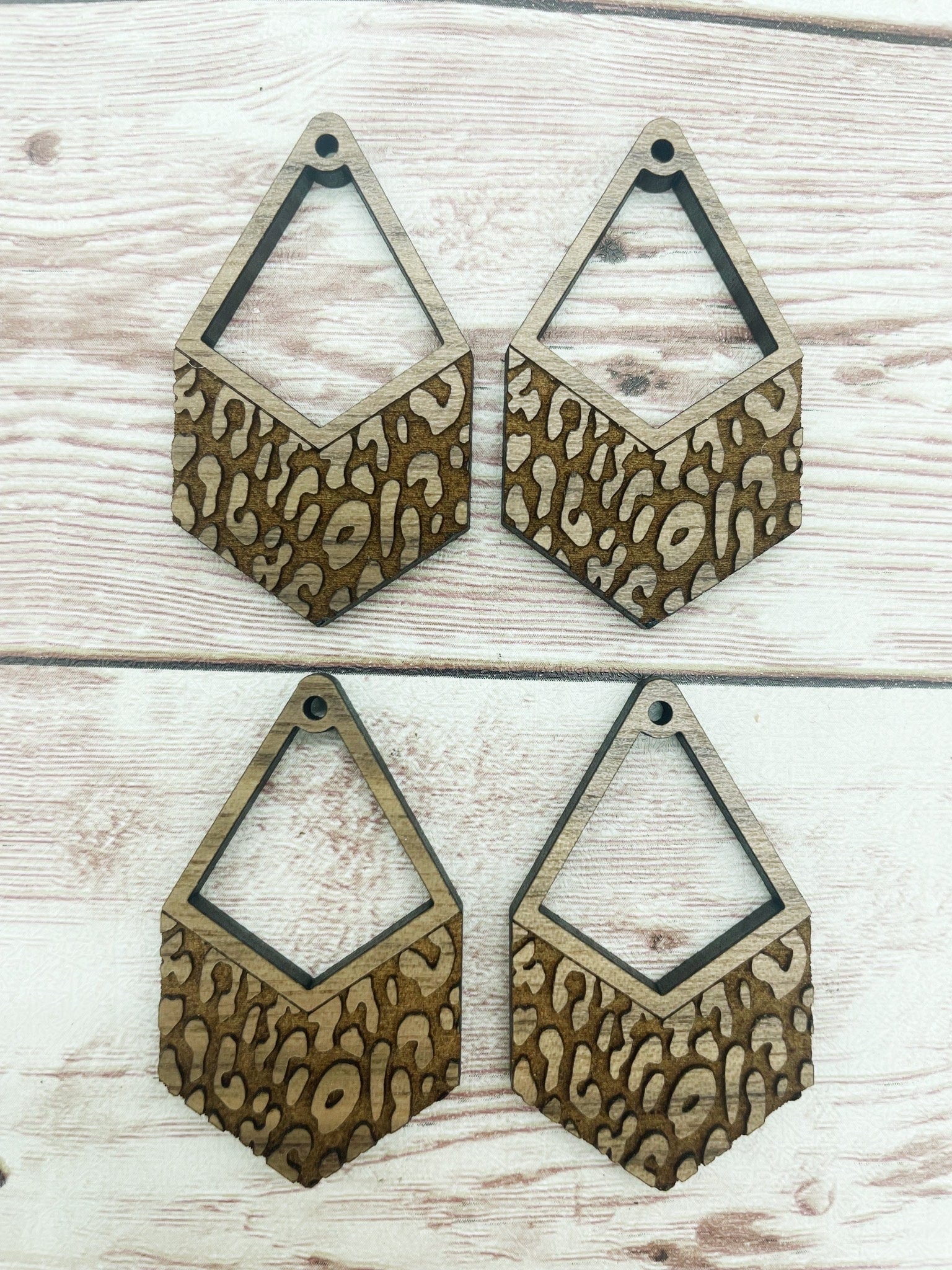 Wood Engraved Leopard Print Open Diamond Earring Blanks, Finished Walnut Blank, DIY Jewelry Making